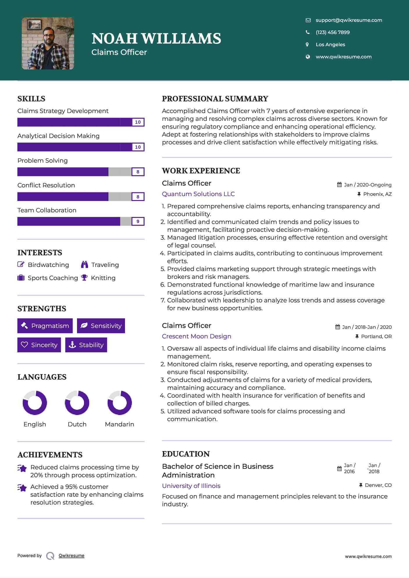 Claims Officer Resume Template
