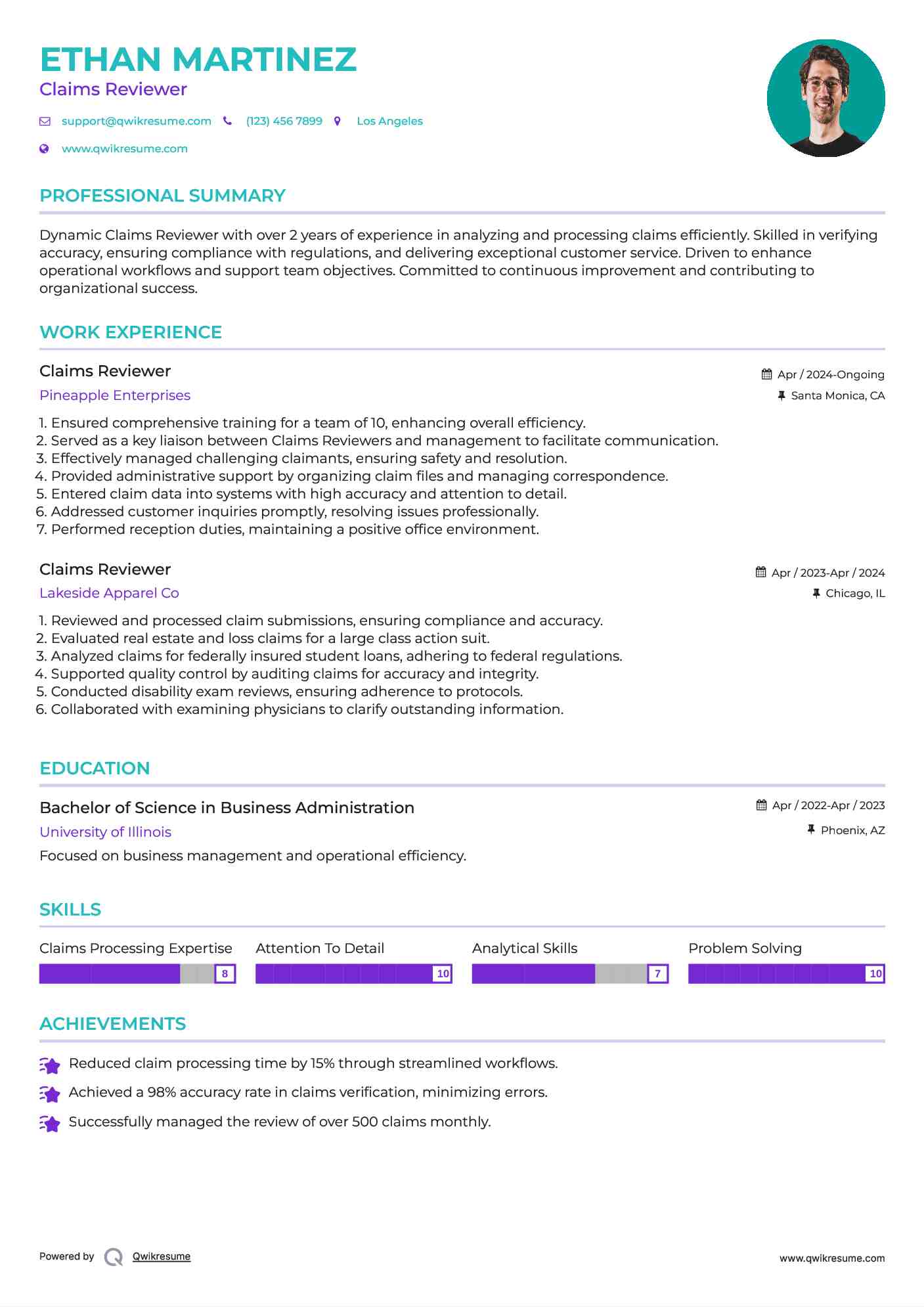 Claims Reviewer Resume Template