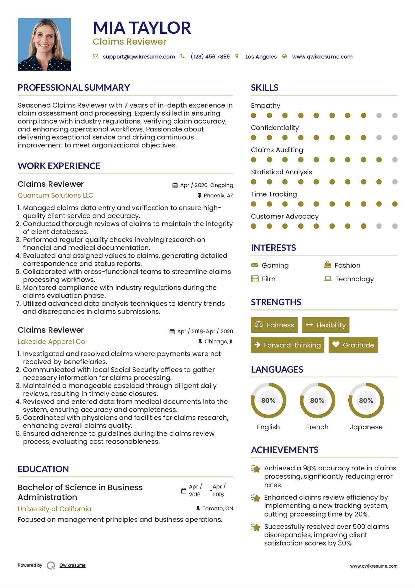 Claims Reviewer Resume Format