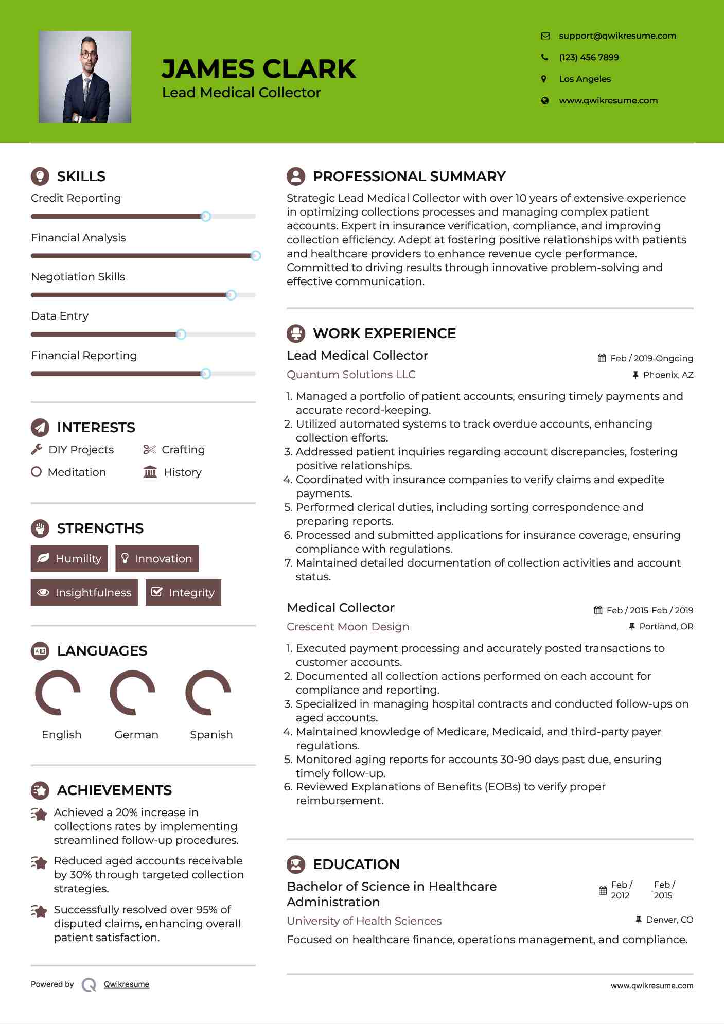 Lead Medical Collector Resume Template