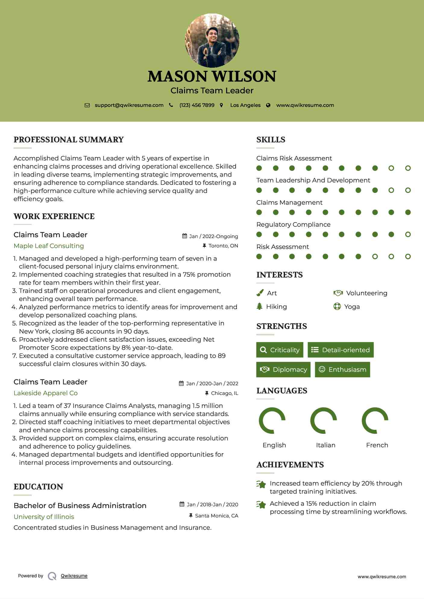 Claims Team Leader Resume Format