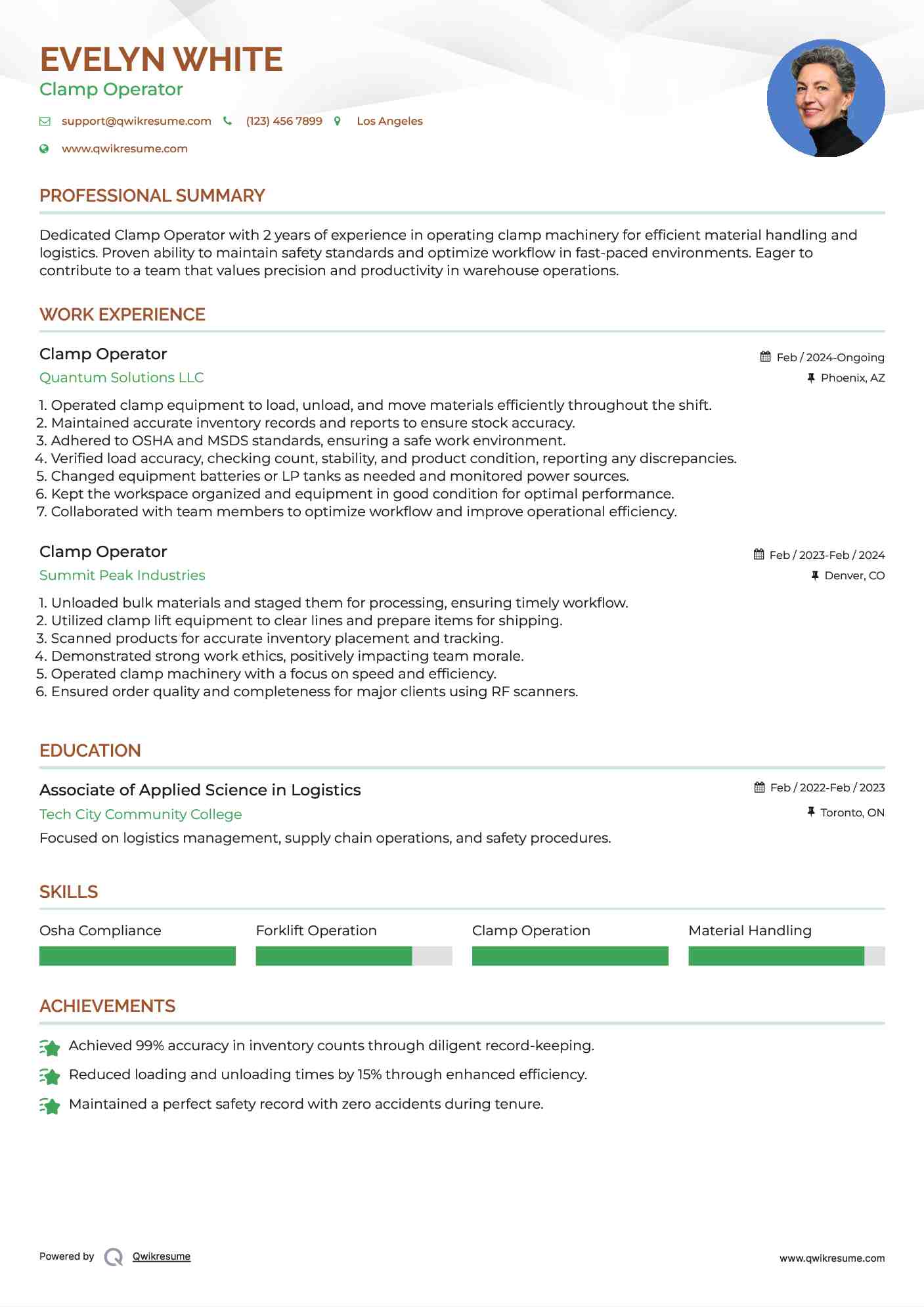 Clamp Operator Resume Format