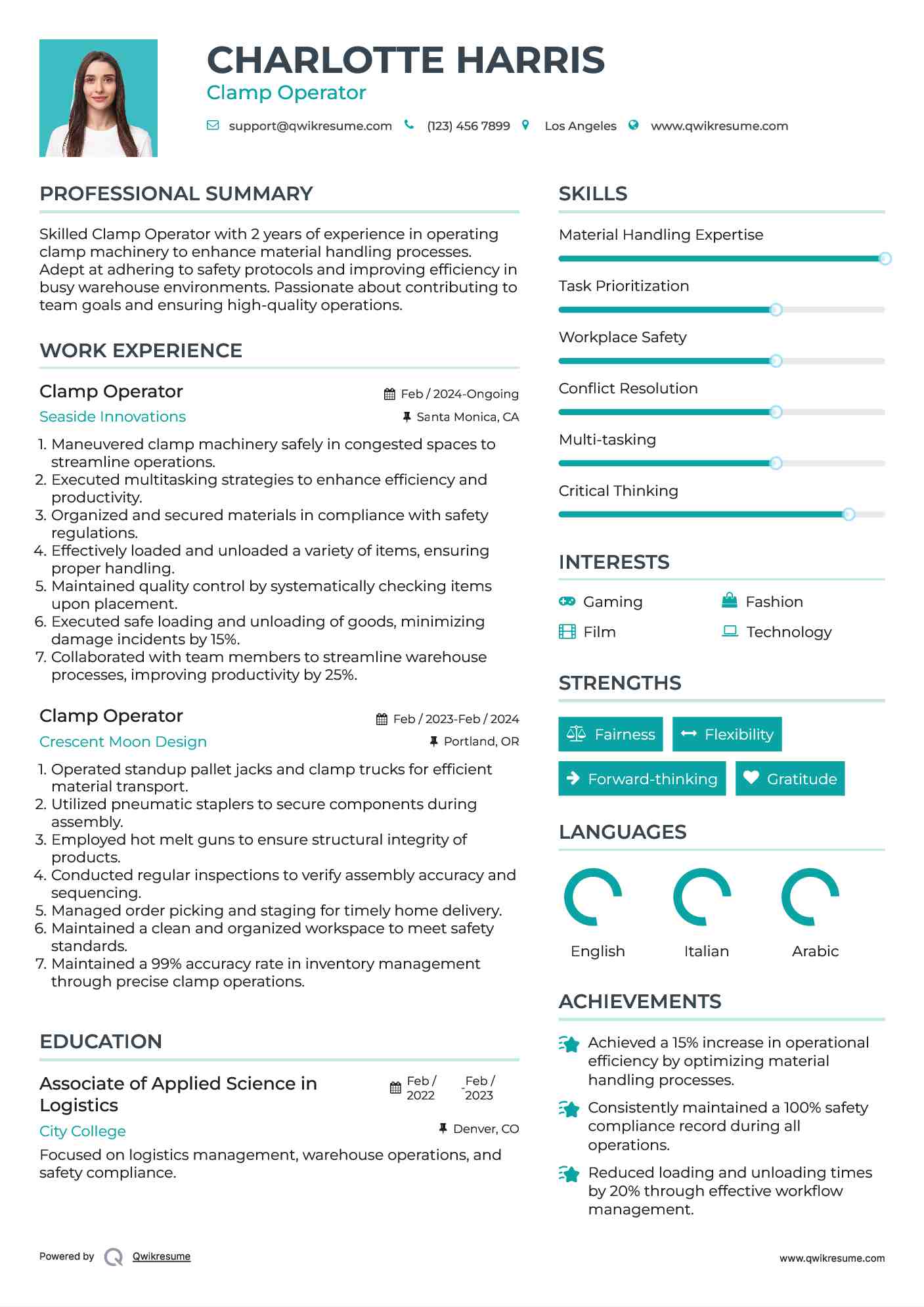 Clamp Operator Resume Sample