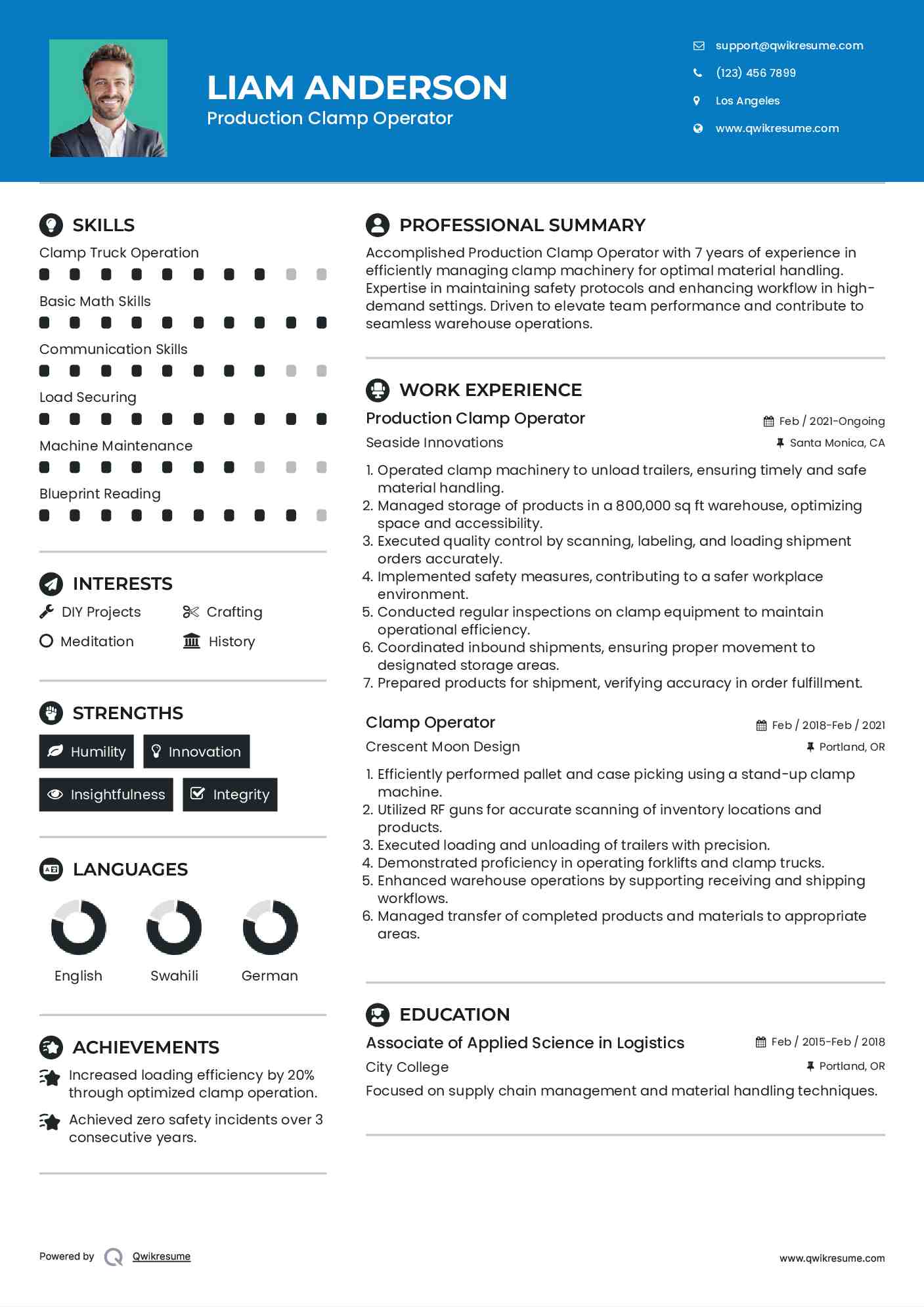 Production Clamp Operator Resume Format