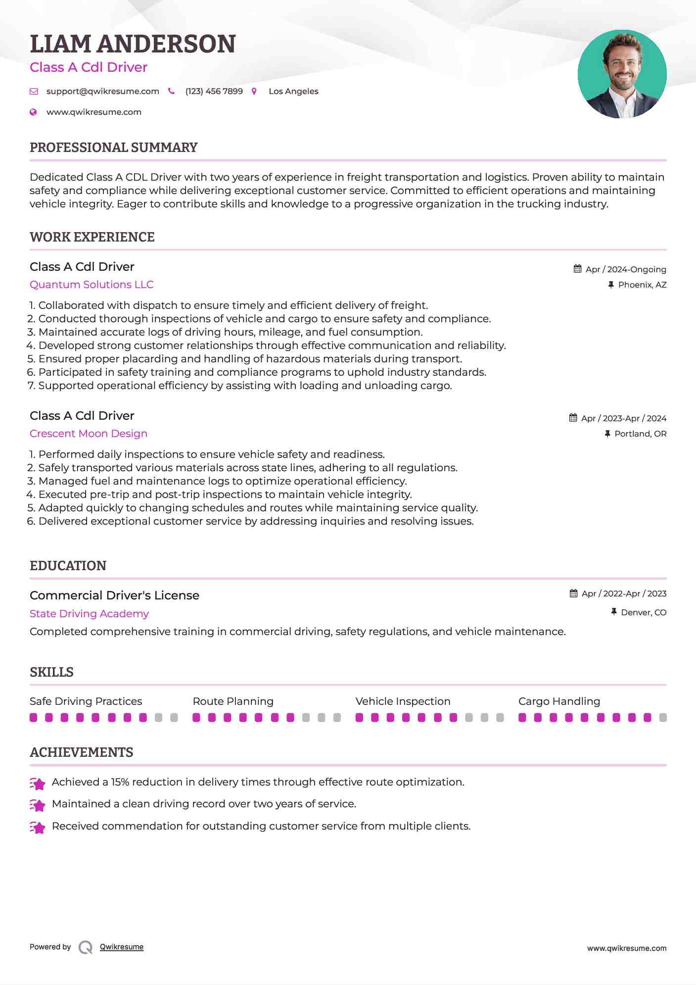 Class A Cdl Driver Resume Template