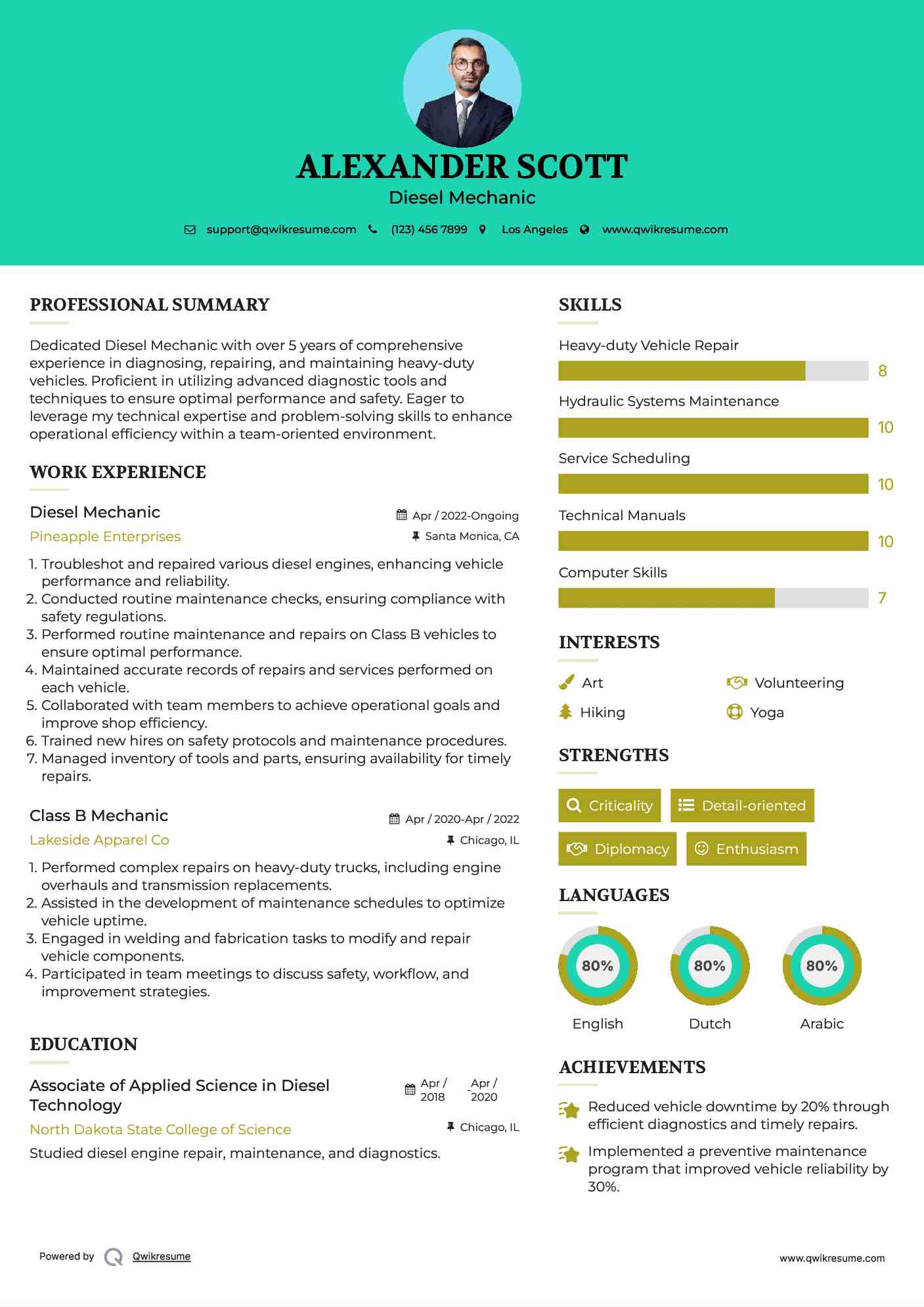 Diesel Mechanic Resume Model