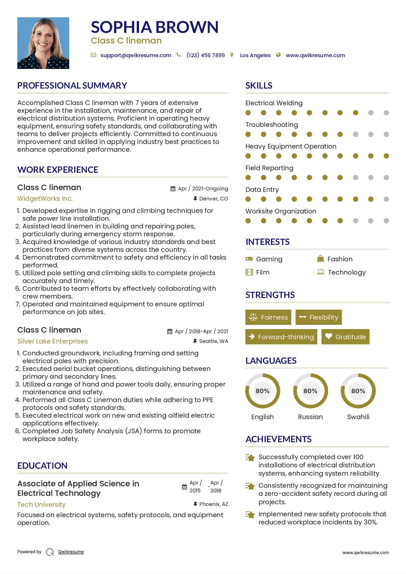 Class C lineman Resume Template