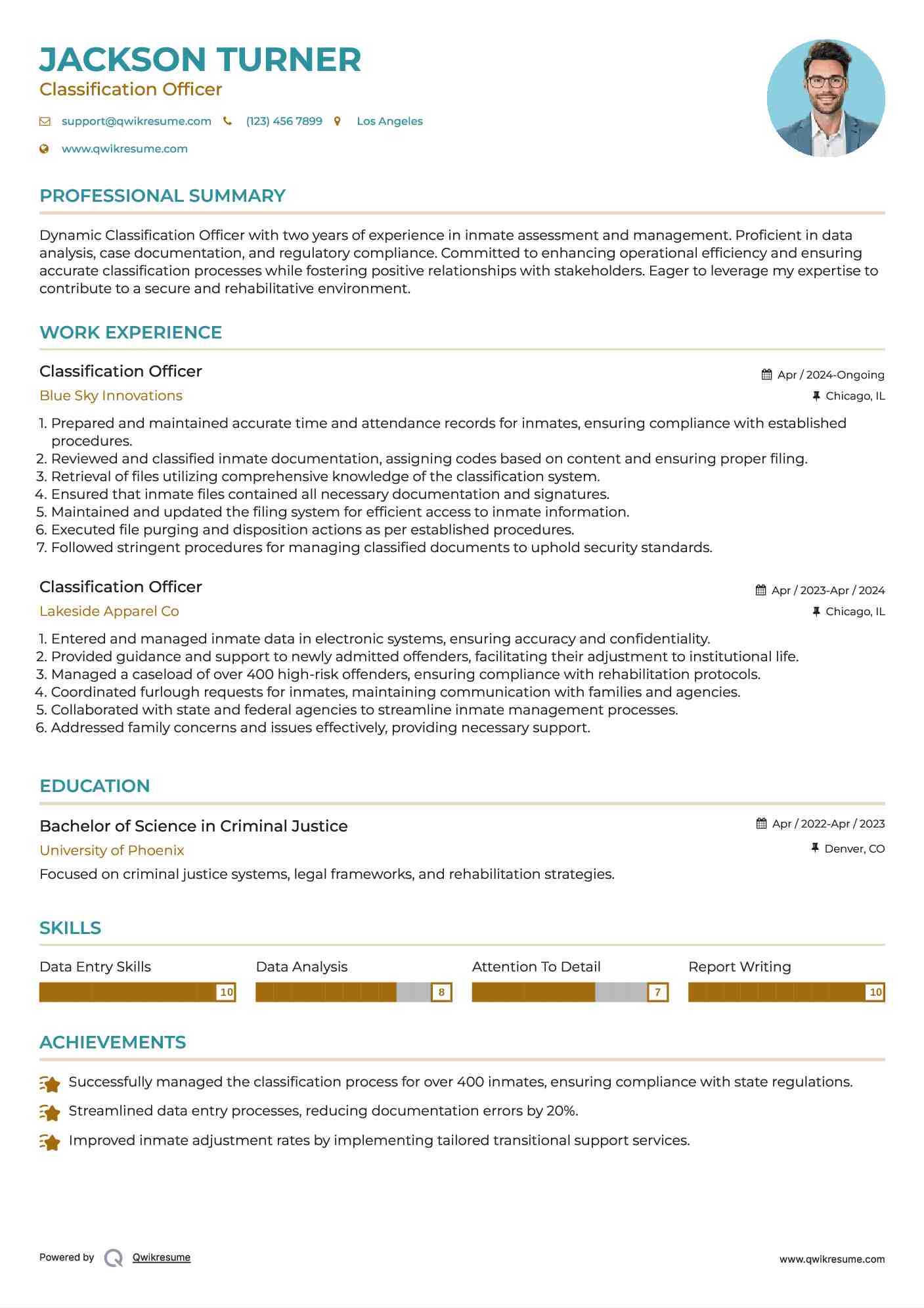 Classification Officer Resume Template