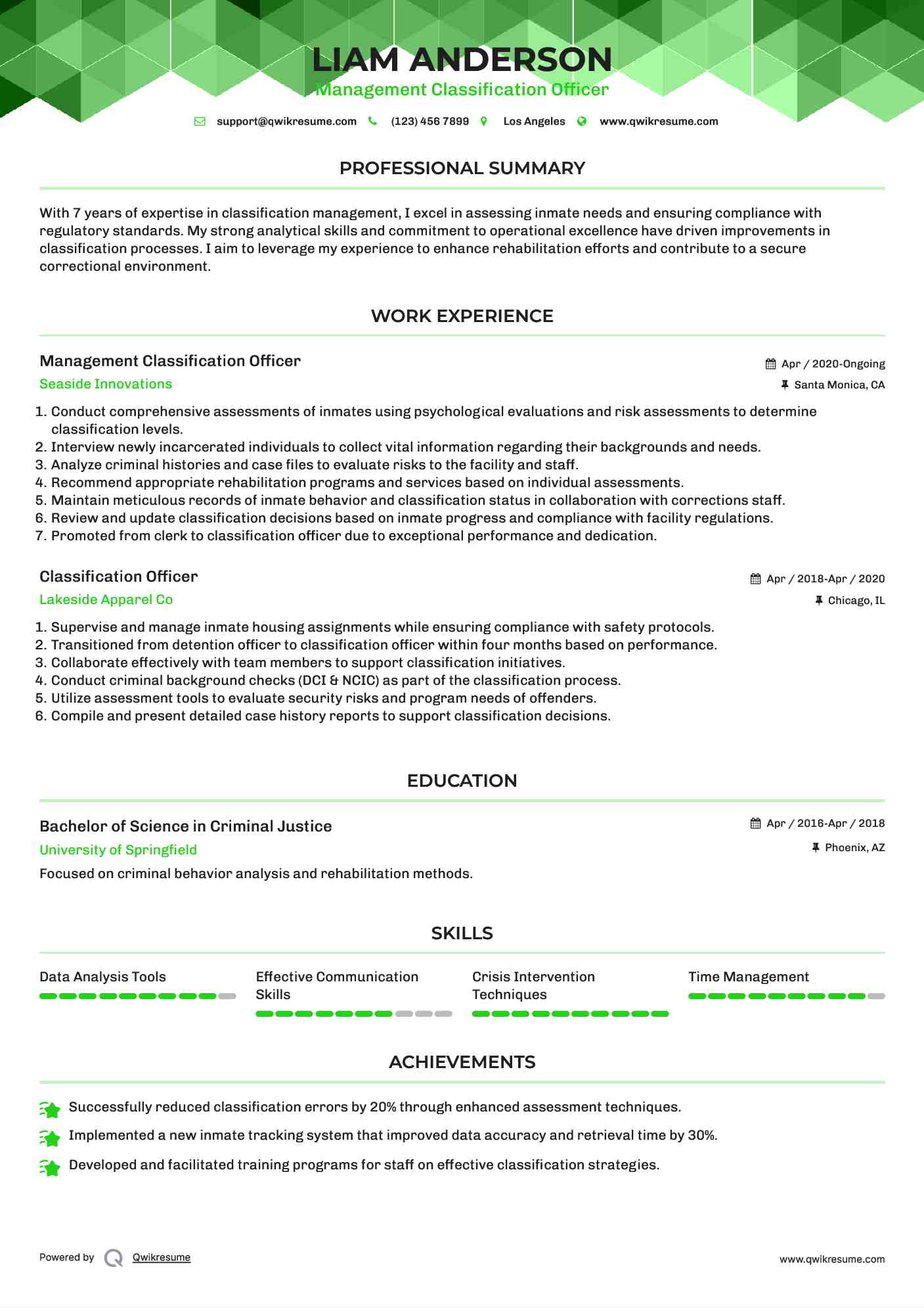 Management Classification Officer Resume Template