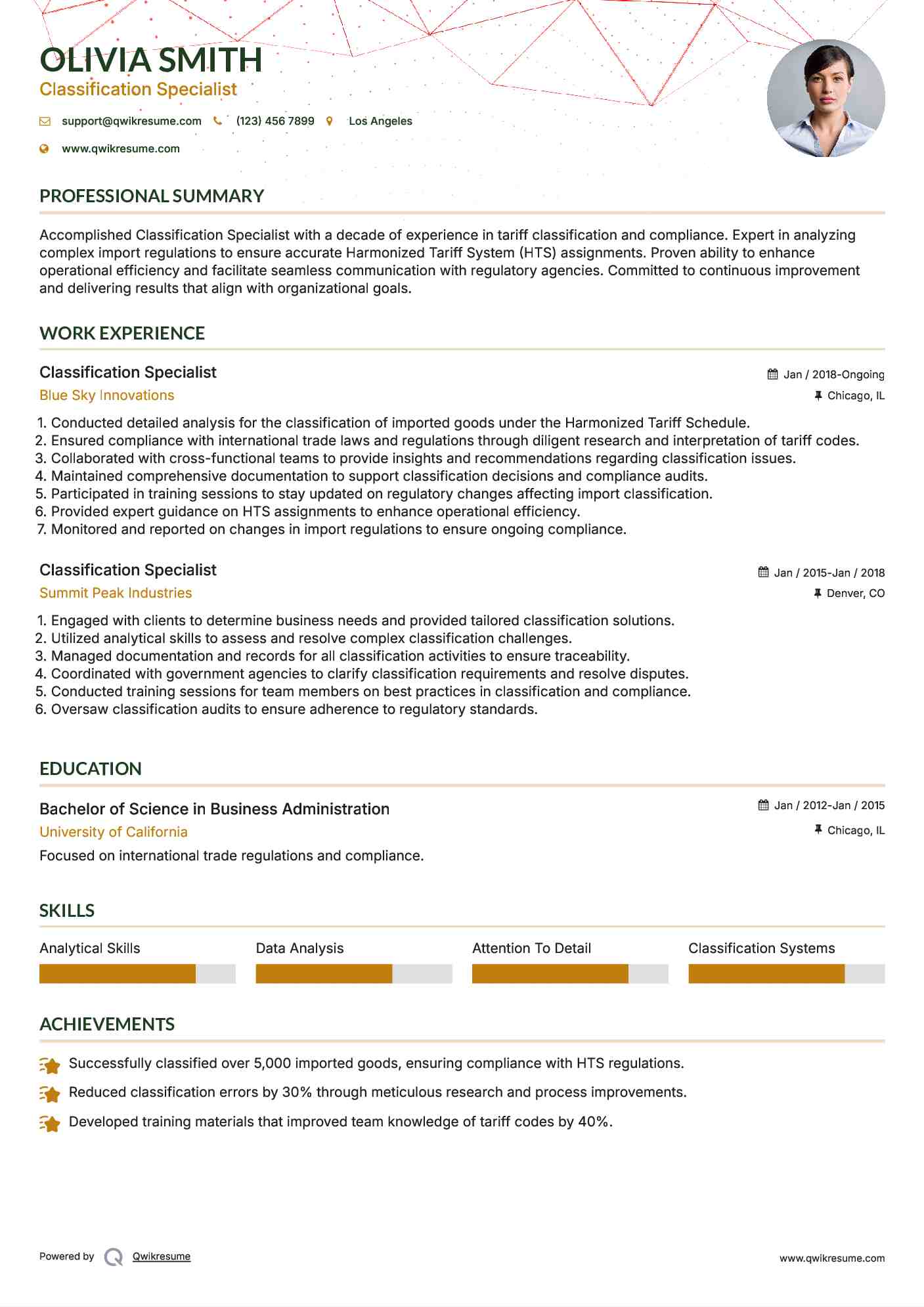 Classification Specialist Resume Sample
