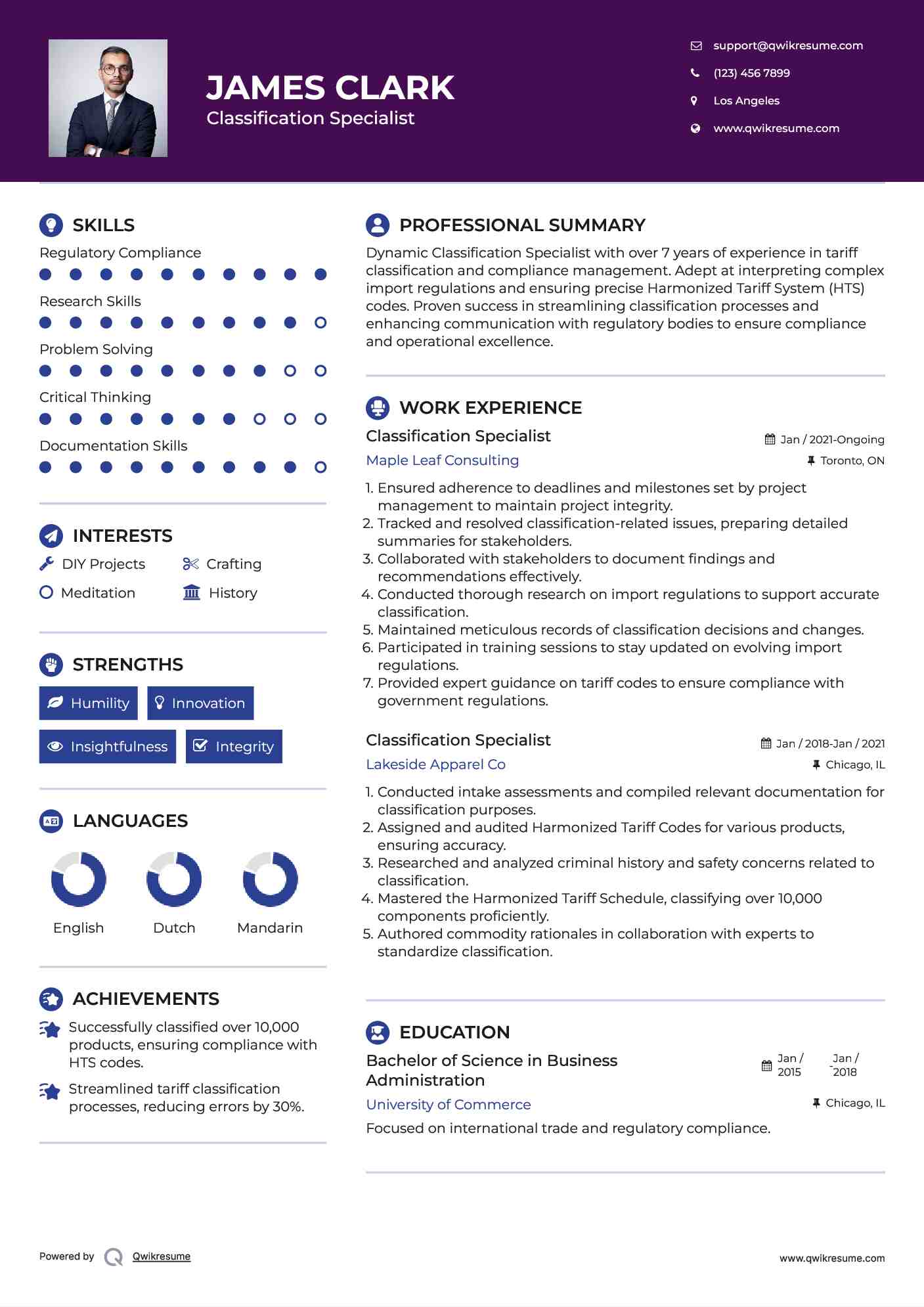 Classification Specialist Resume Samples | QwikResume
