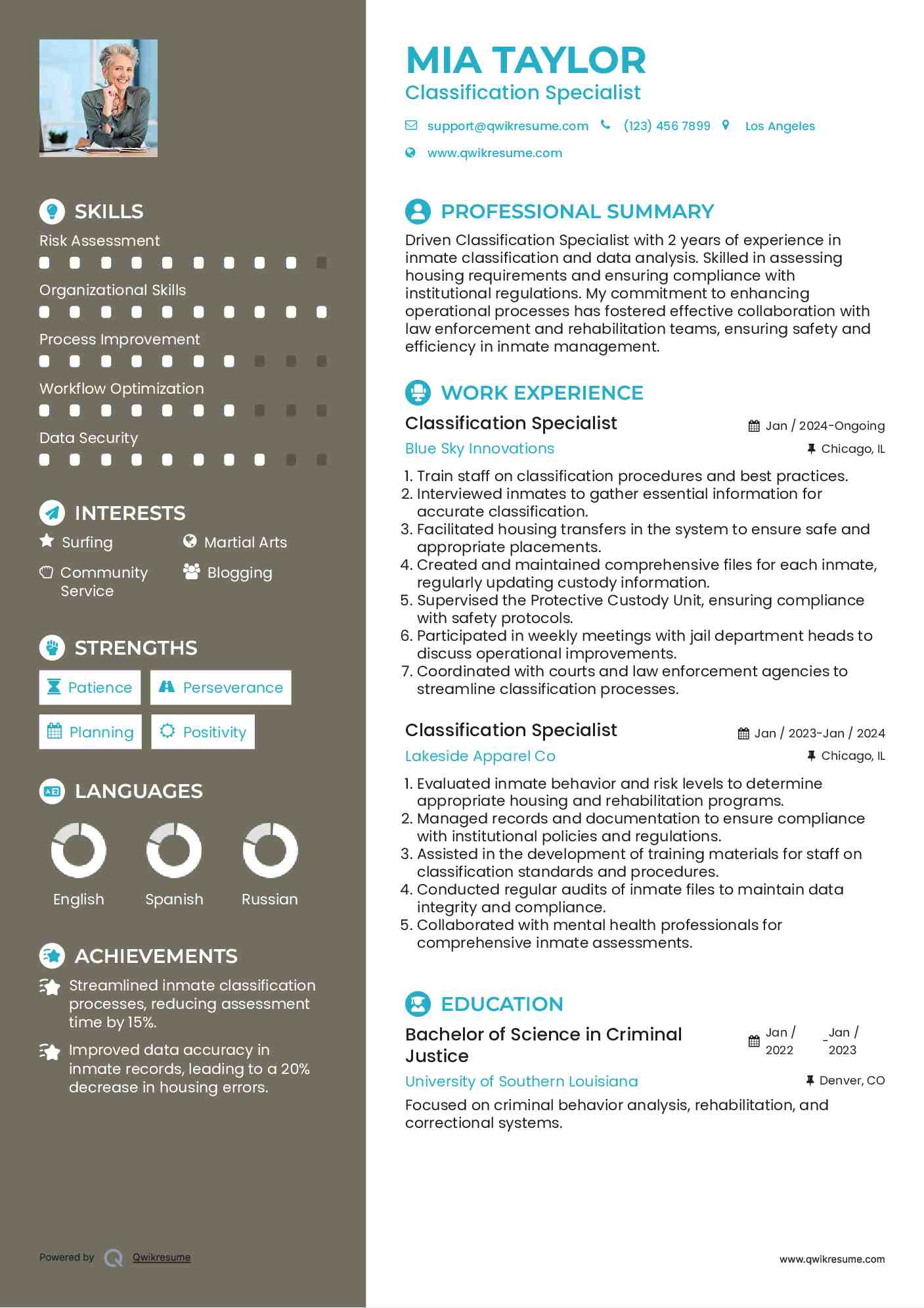 Classification Specialist Resume Template