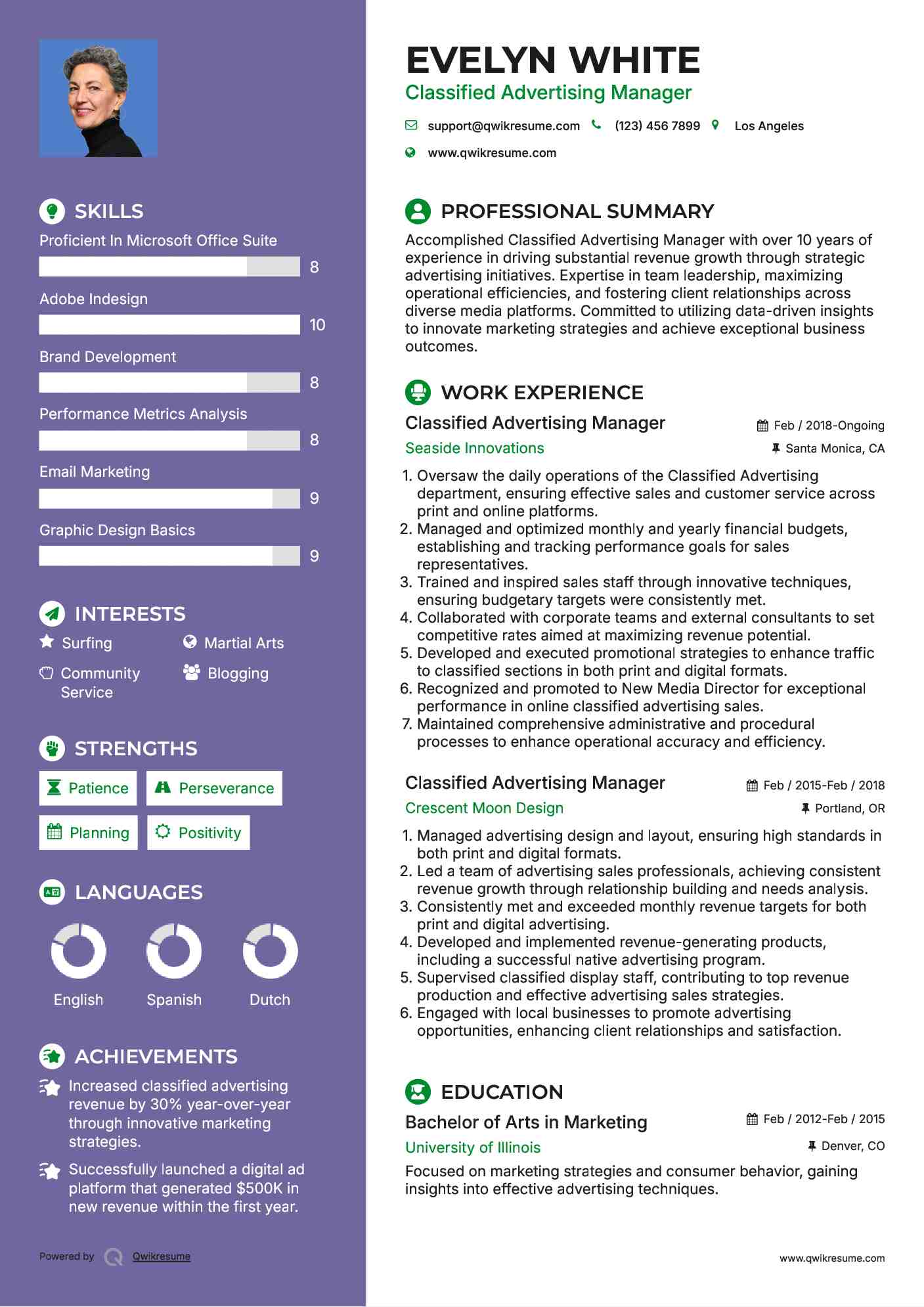 Classified Advertising Manager Resume Template