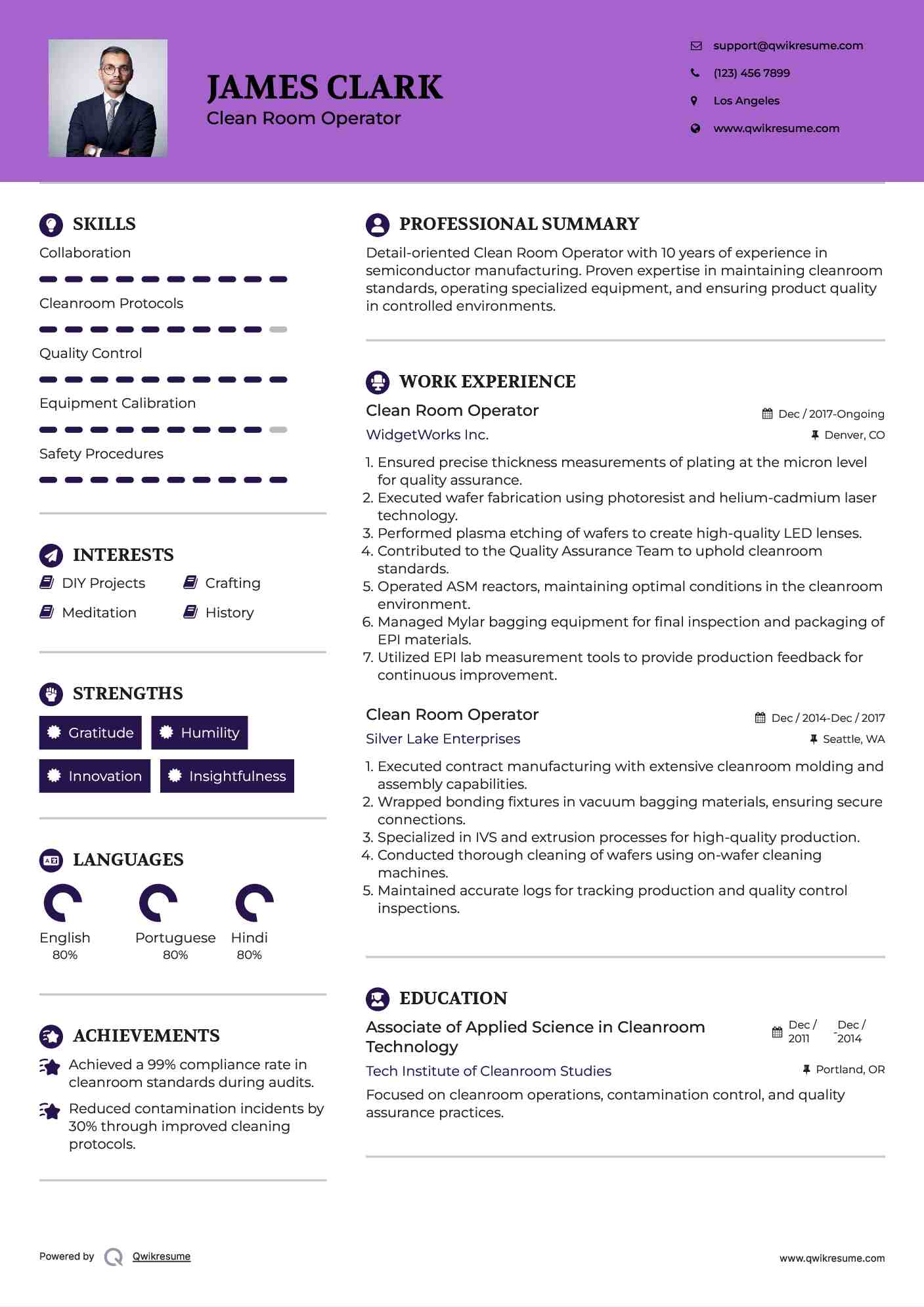 Clean Room Operator Resume Format