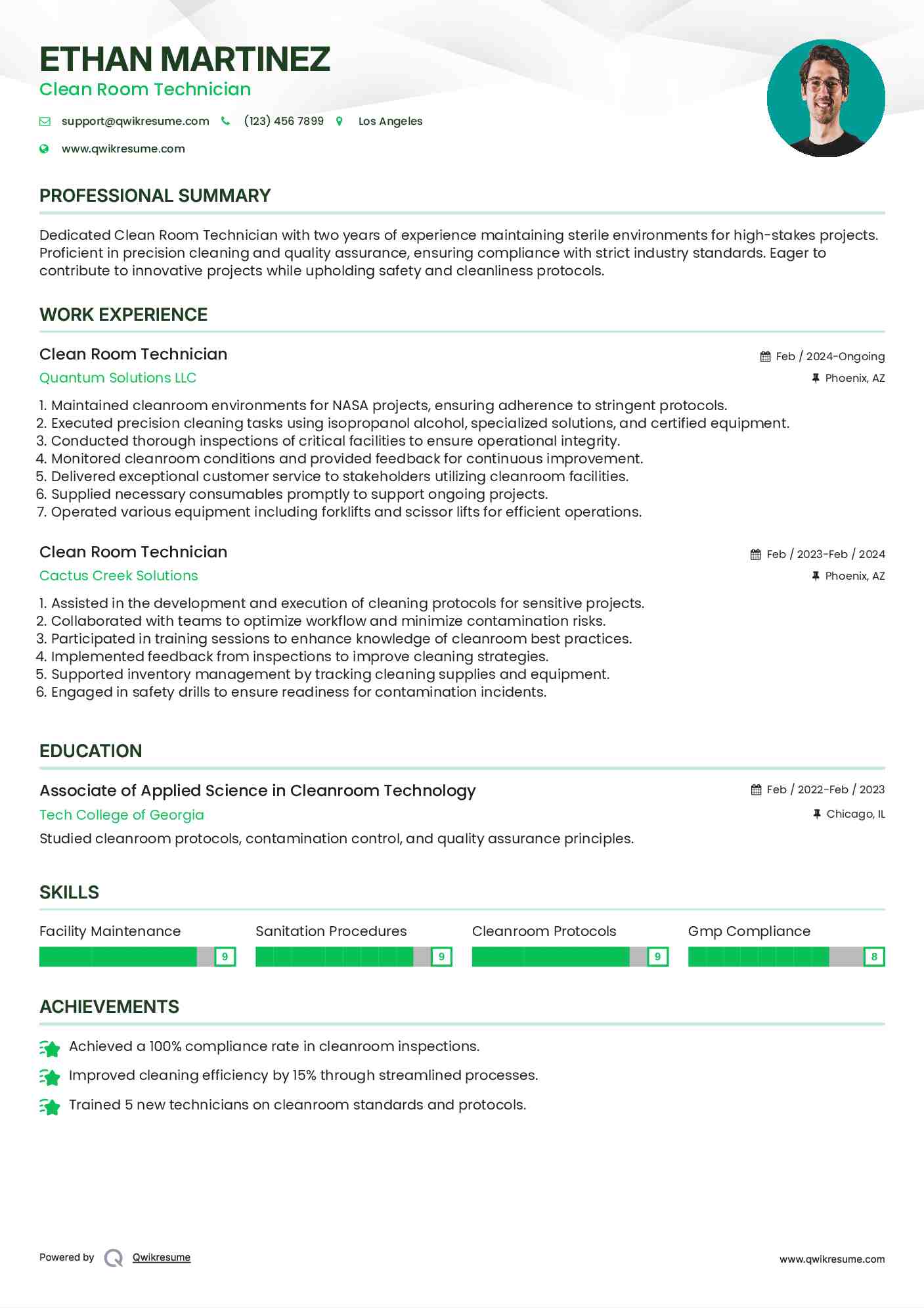 Clean Room Technician Resume Model