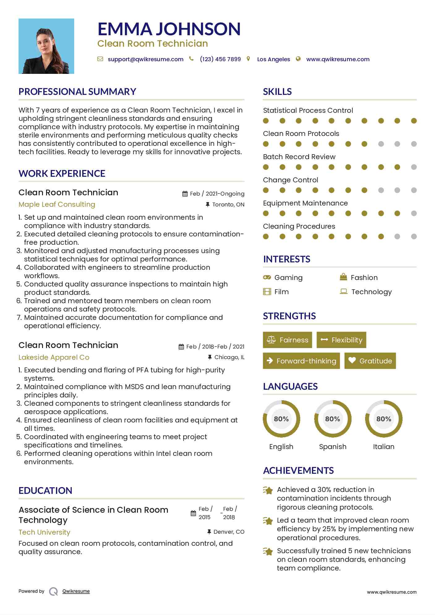 Clean Room Technician Resume Template
