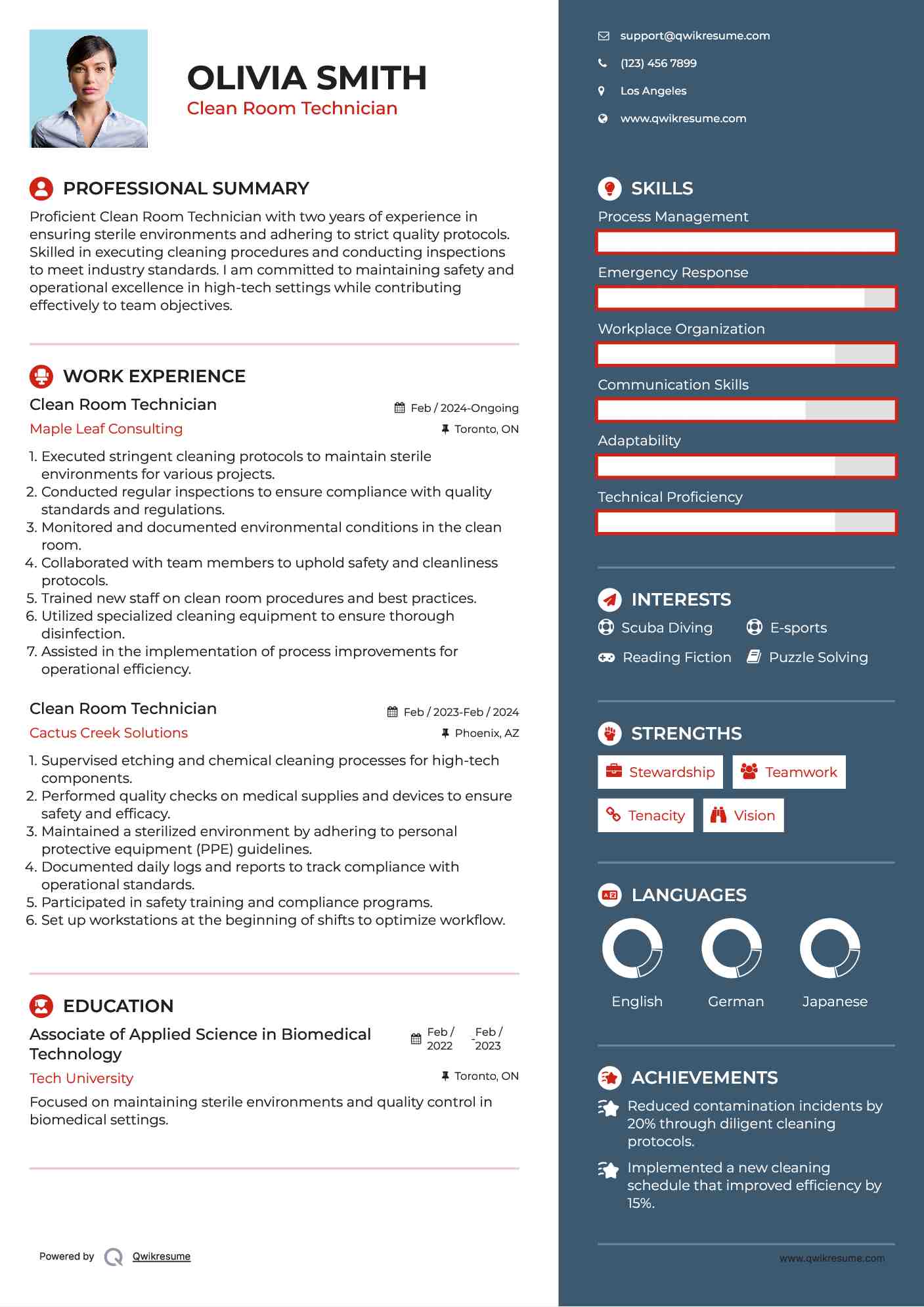 Clean Room Technician Resume Example