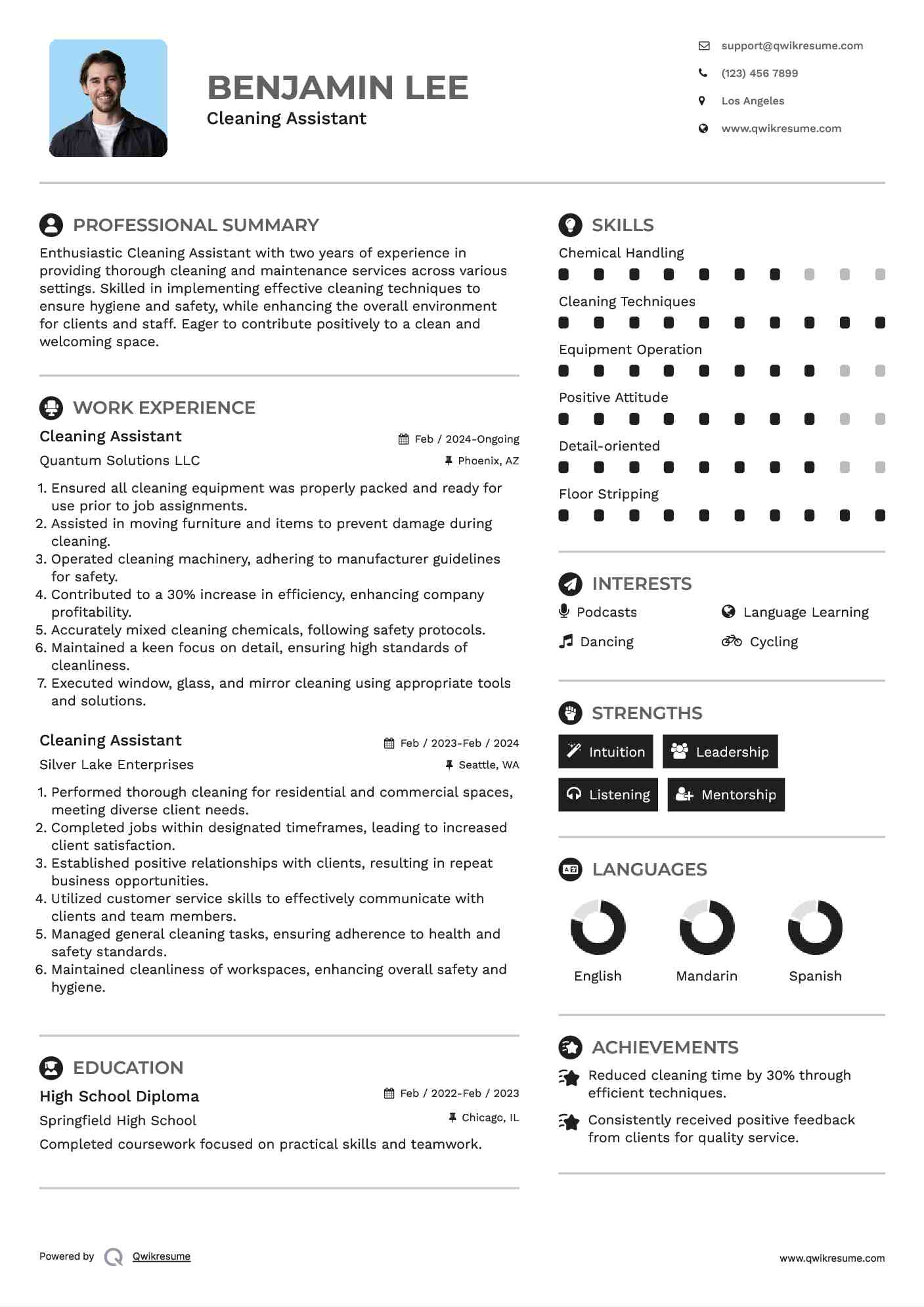 Cleaning Assistant Resume Format