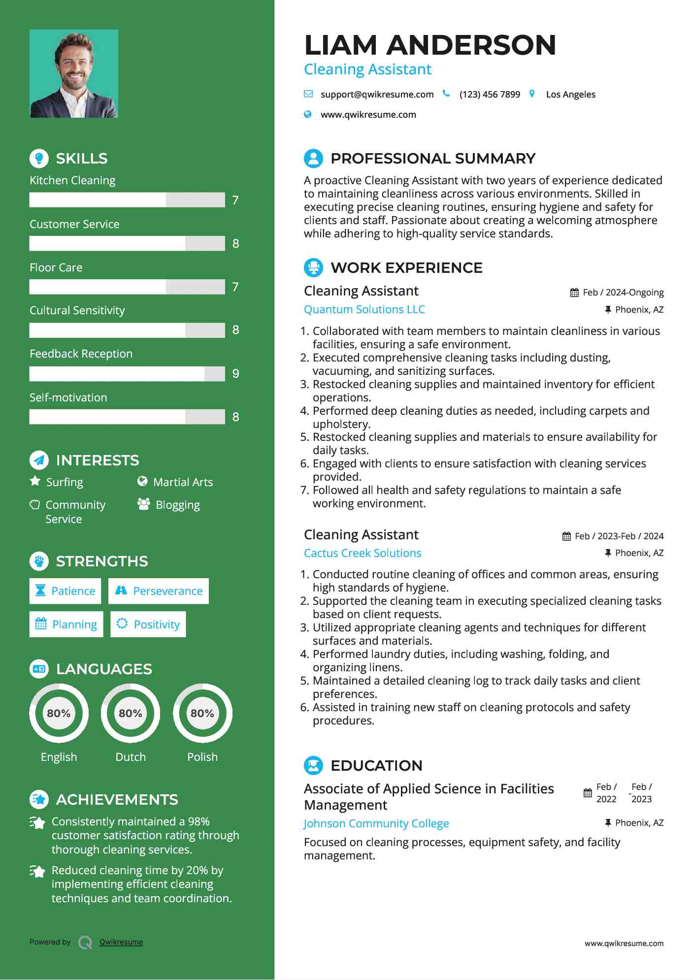 Cleaning Assistant Resume Sample