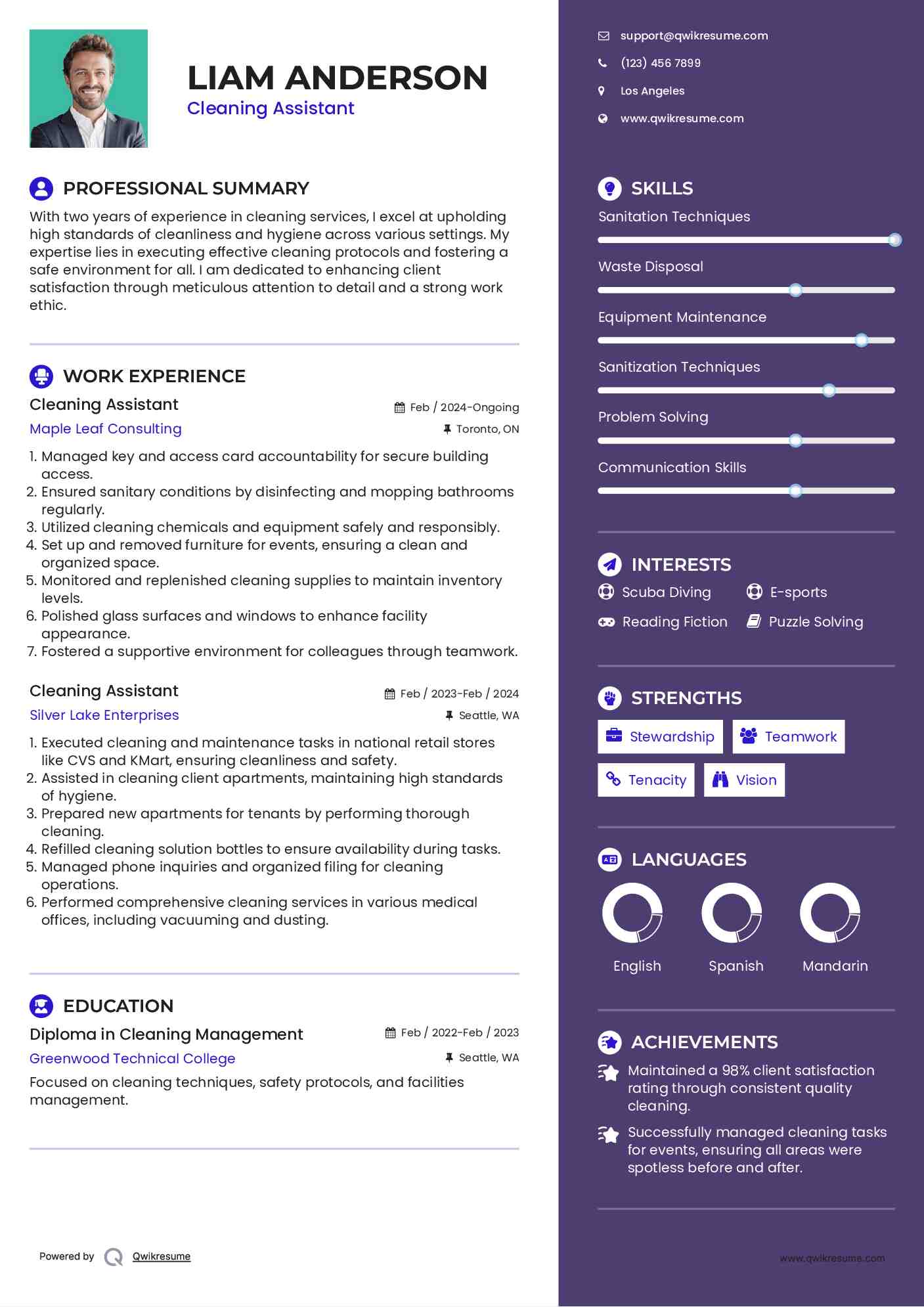 Cleaning Assistant Resume Template