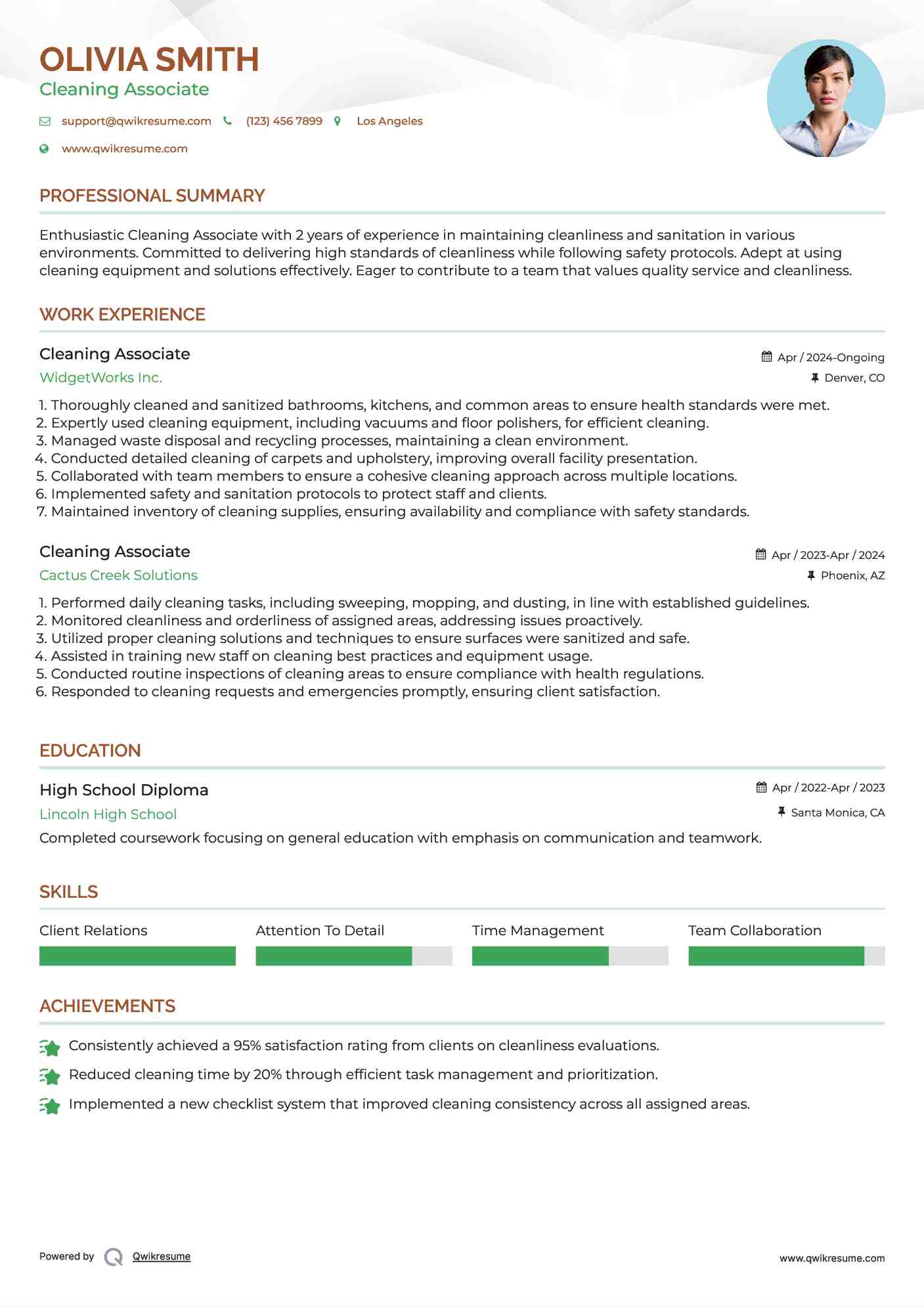 Cleaning Associate Resume Format
