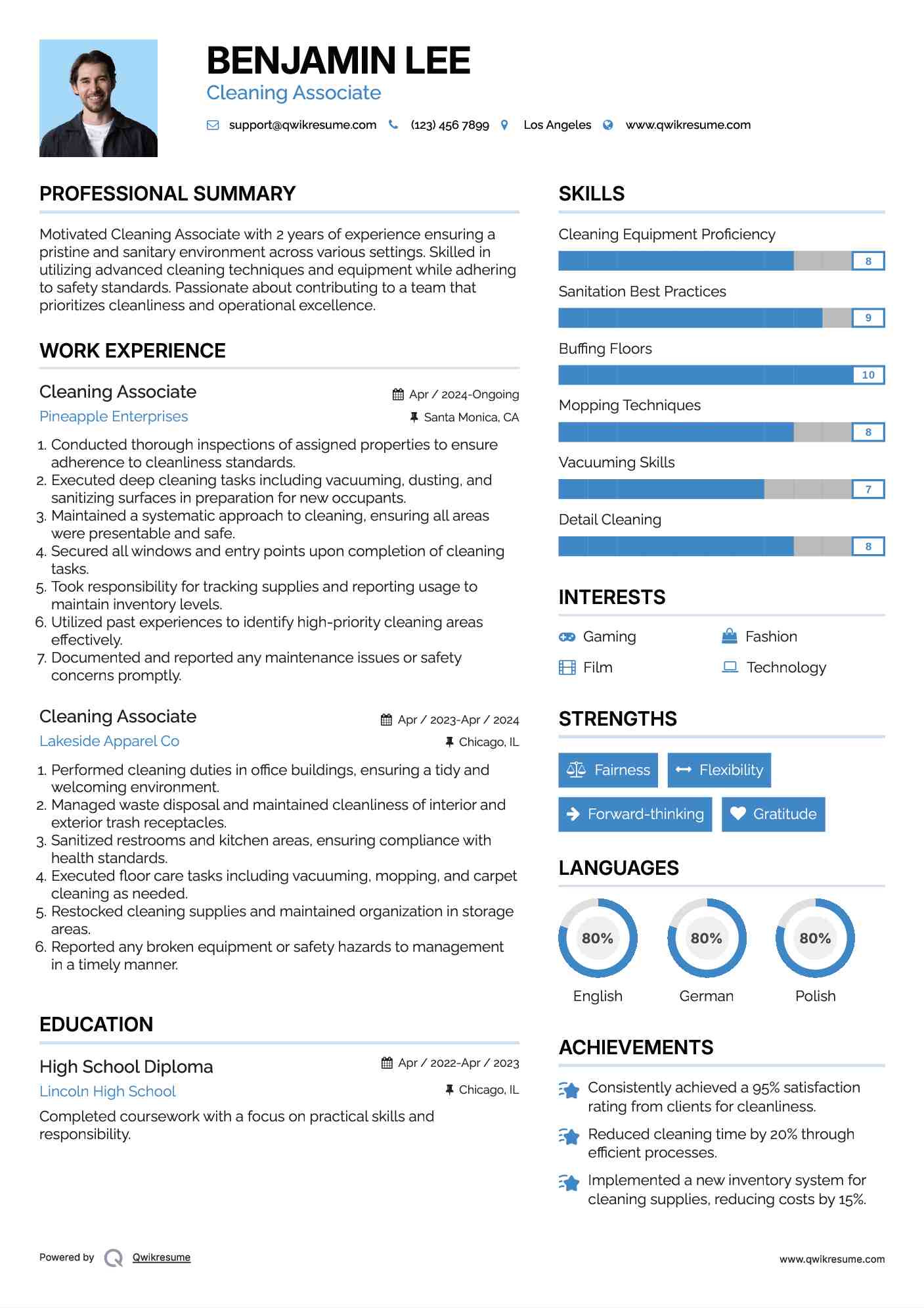 Cleaning Associate Resume Model