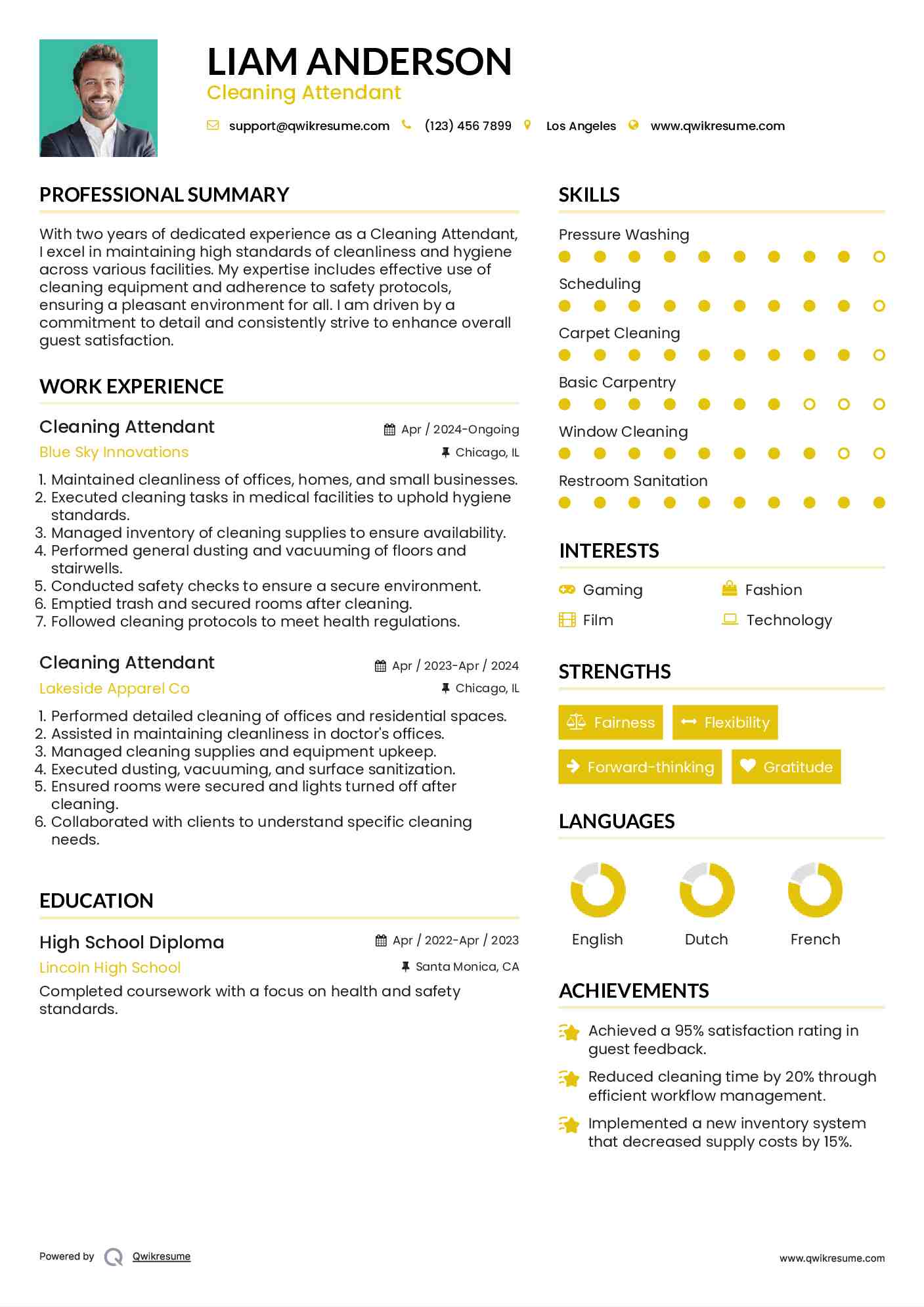 Cleaning Attendant Resume Format