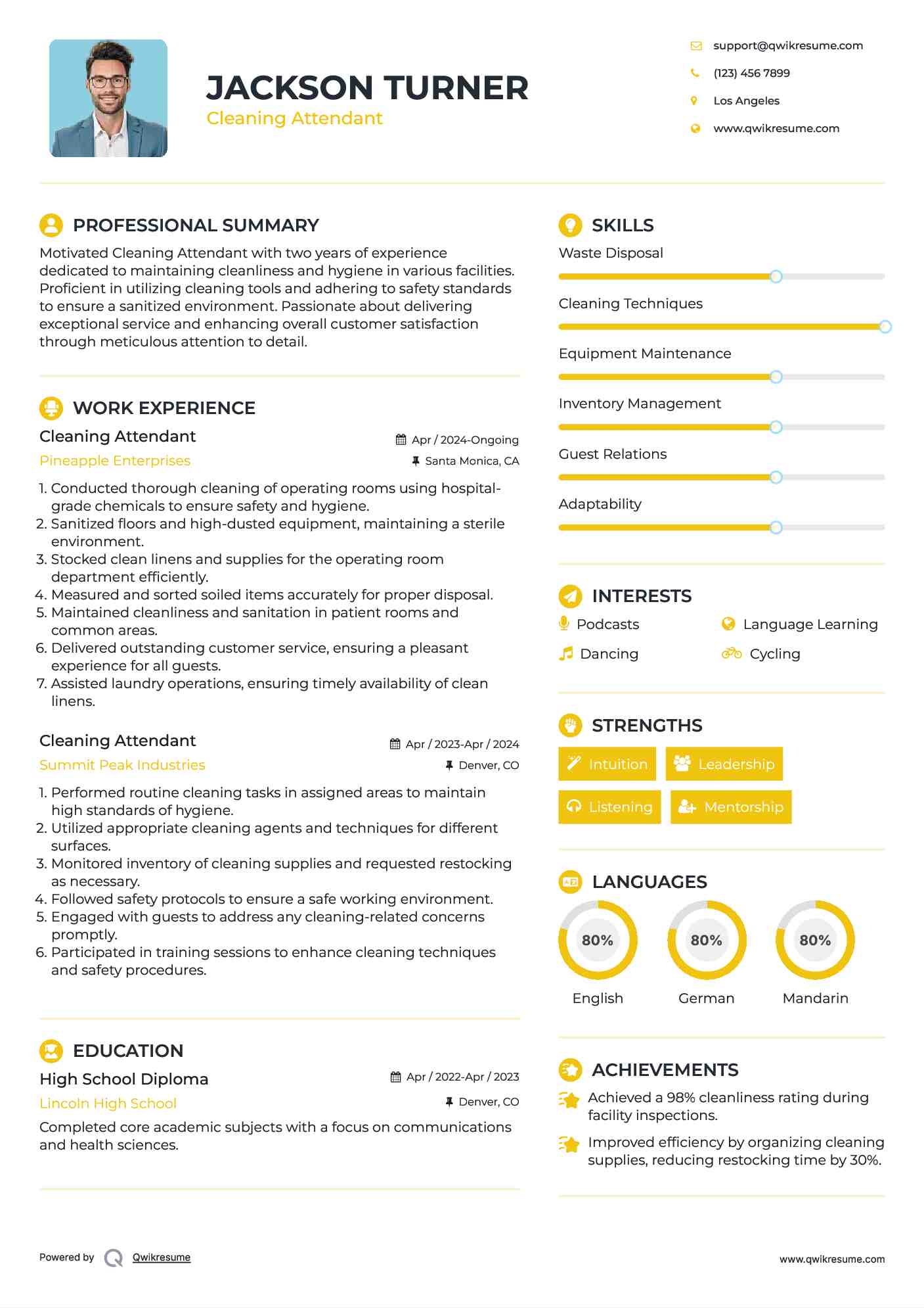 Cleaning Attendant Resume Template