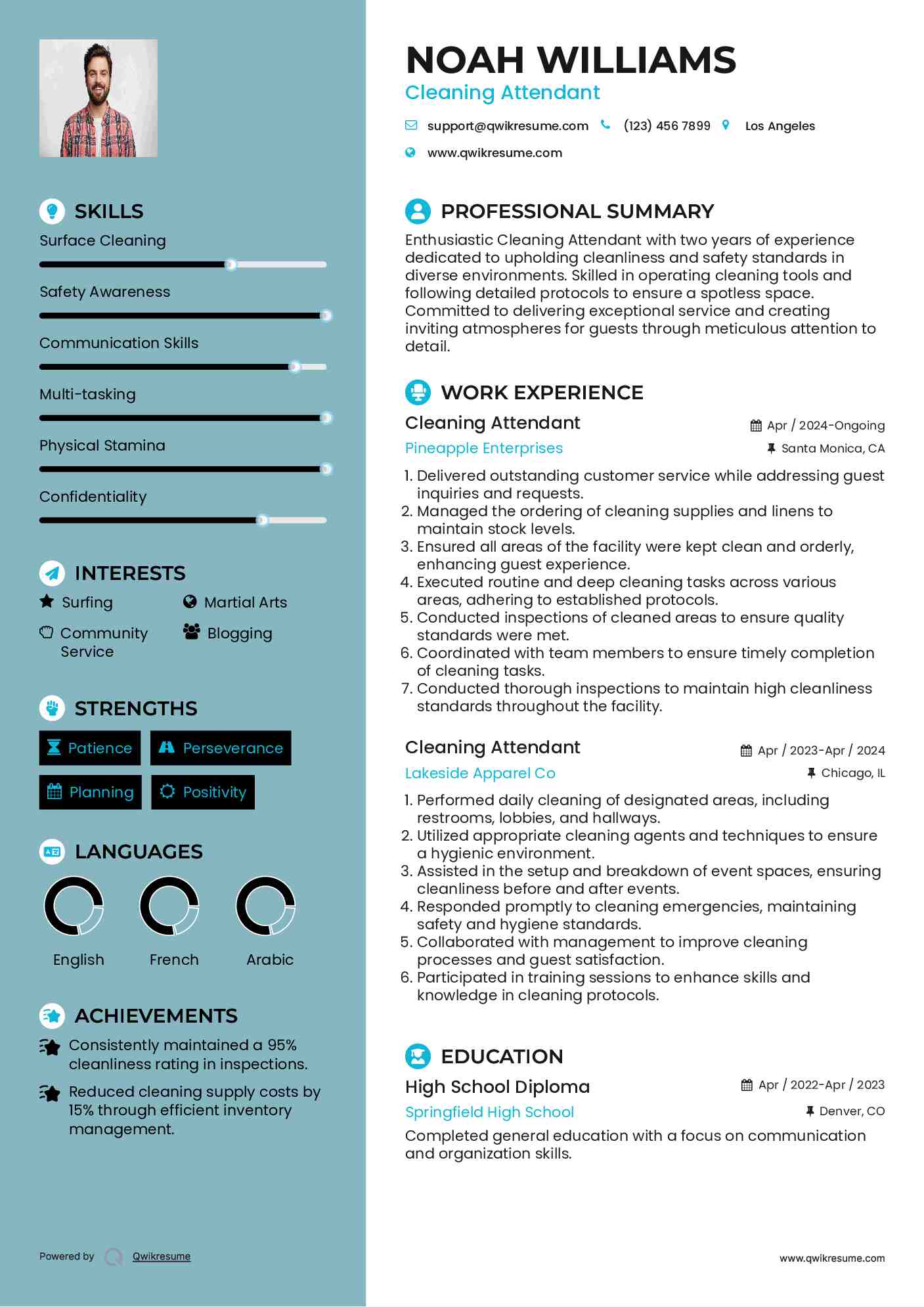 Cleaning Attendant Resume Format