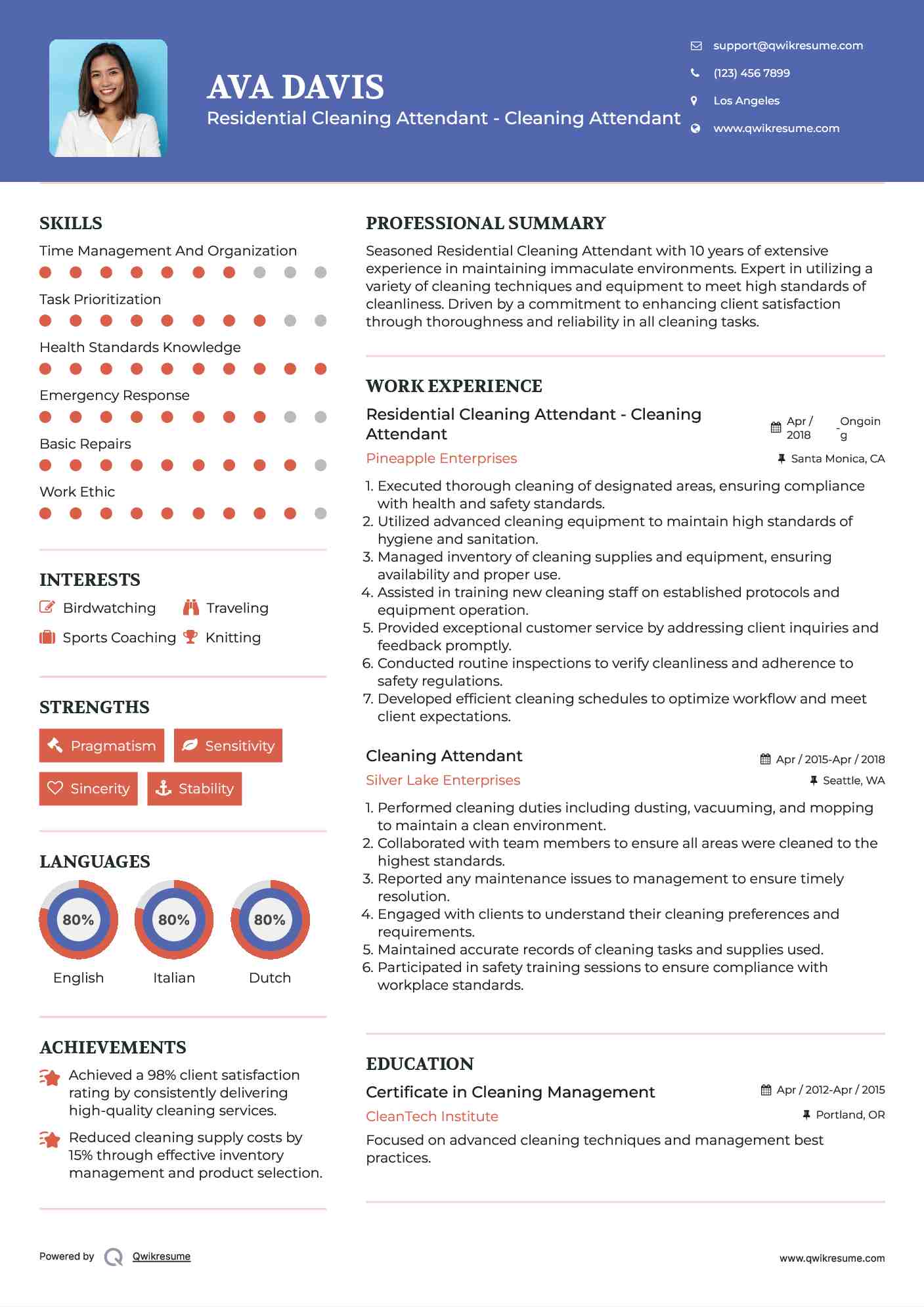 Residential Cleaning Attendant - Cleaning Attendant Resume Format