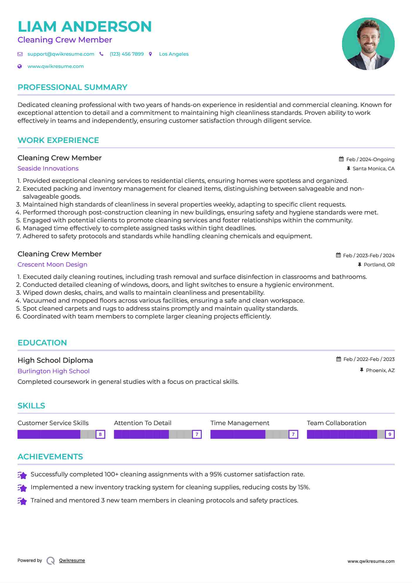 Cleaning Crew Member Resume Format