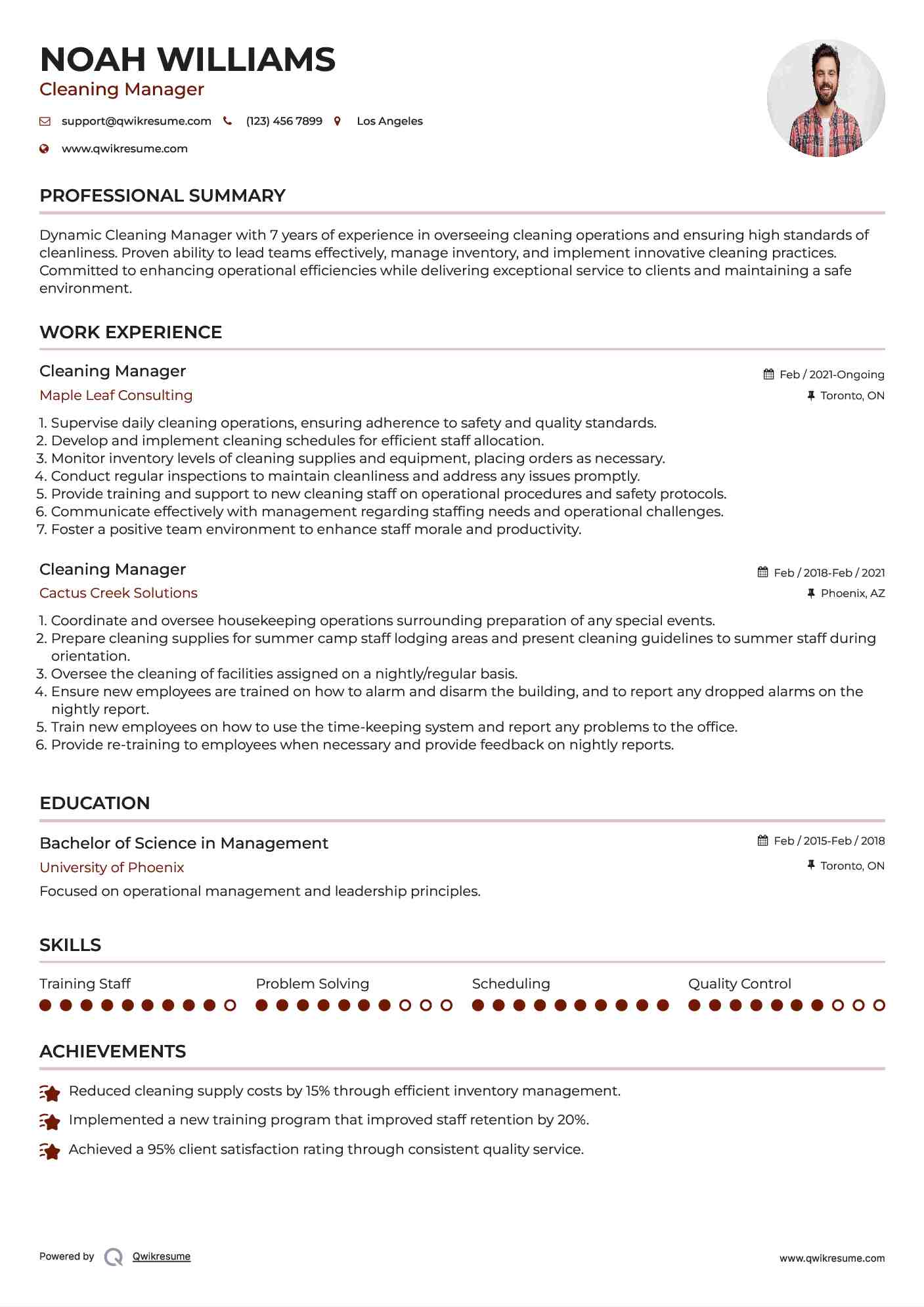 Cleaning Manager Resume Template