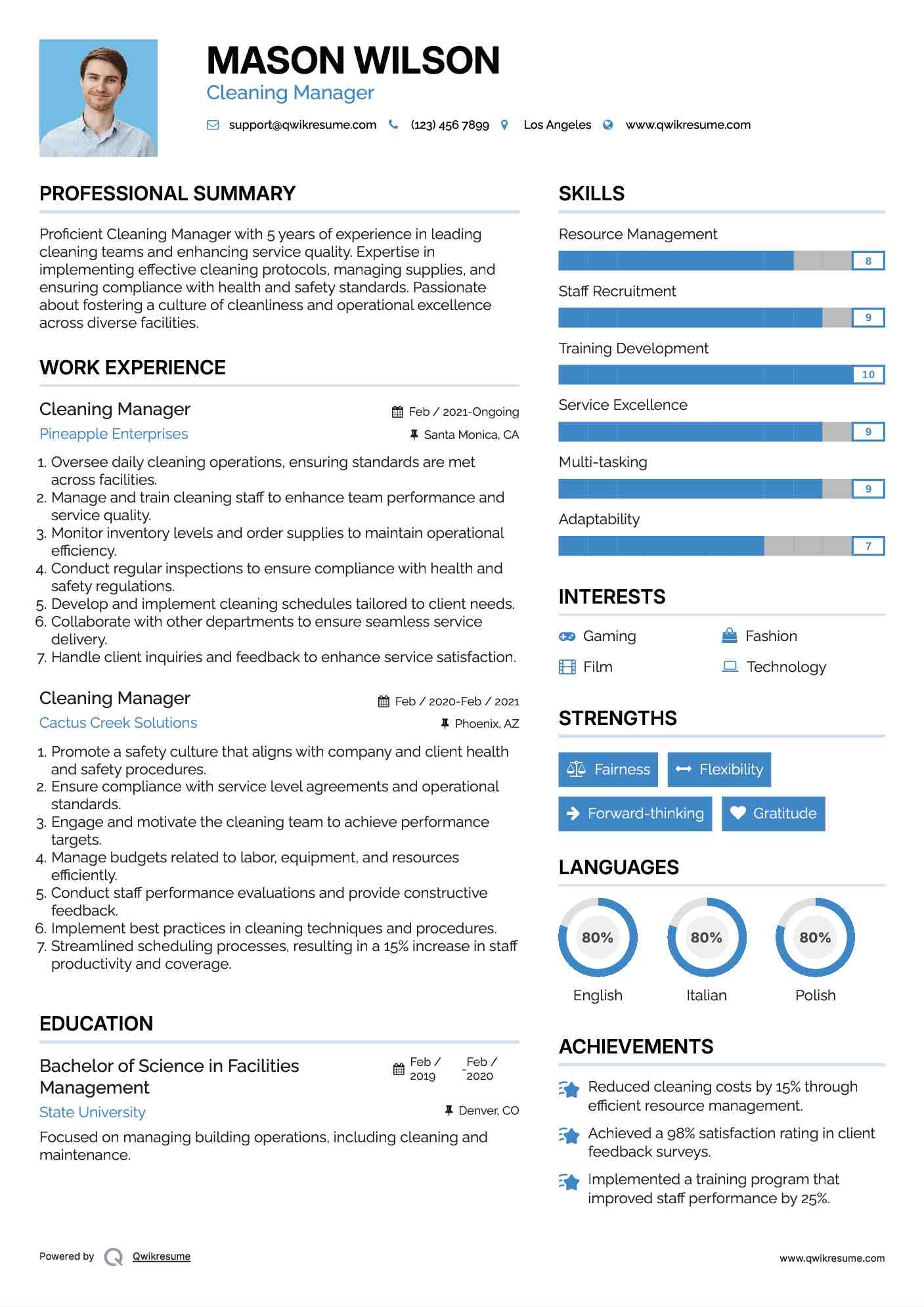 Cleaning Manager Resume Format