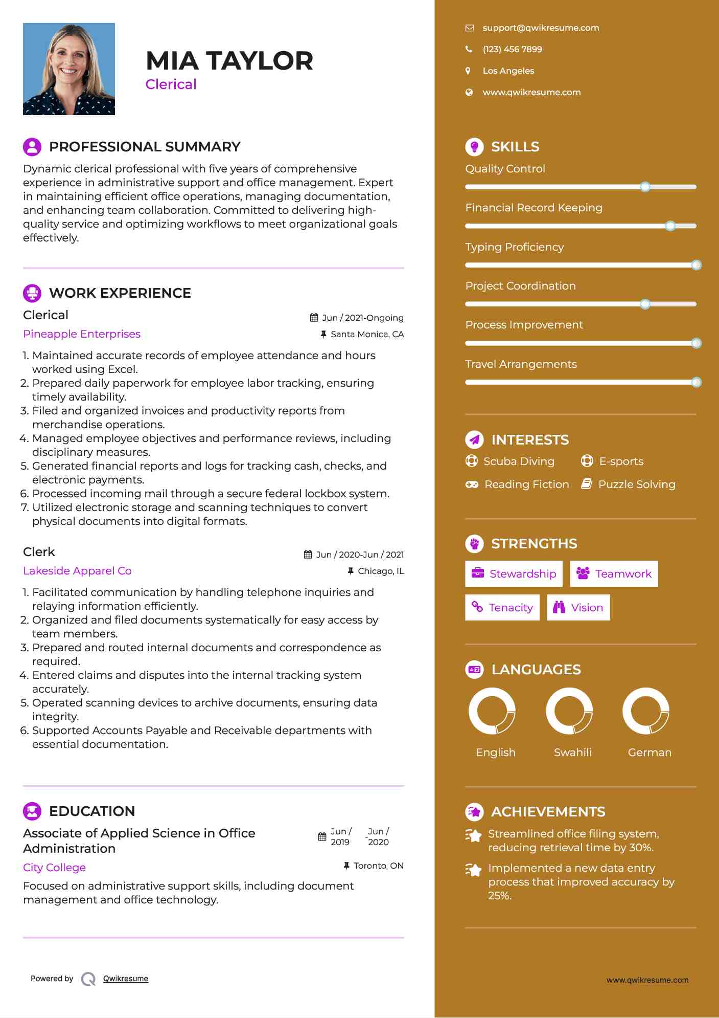 Clerical Resume Template