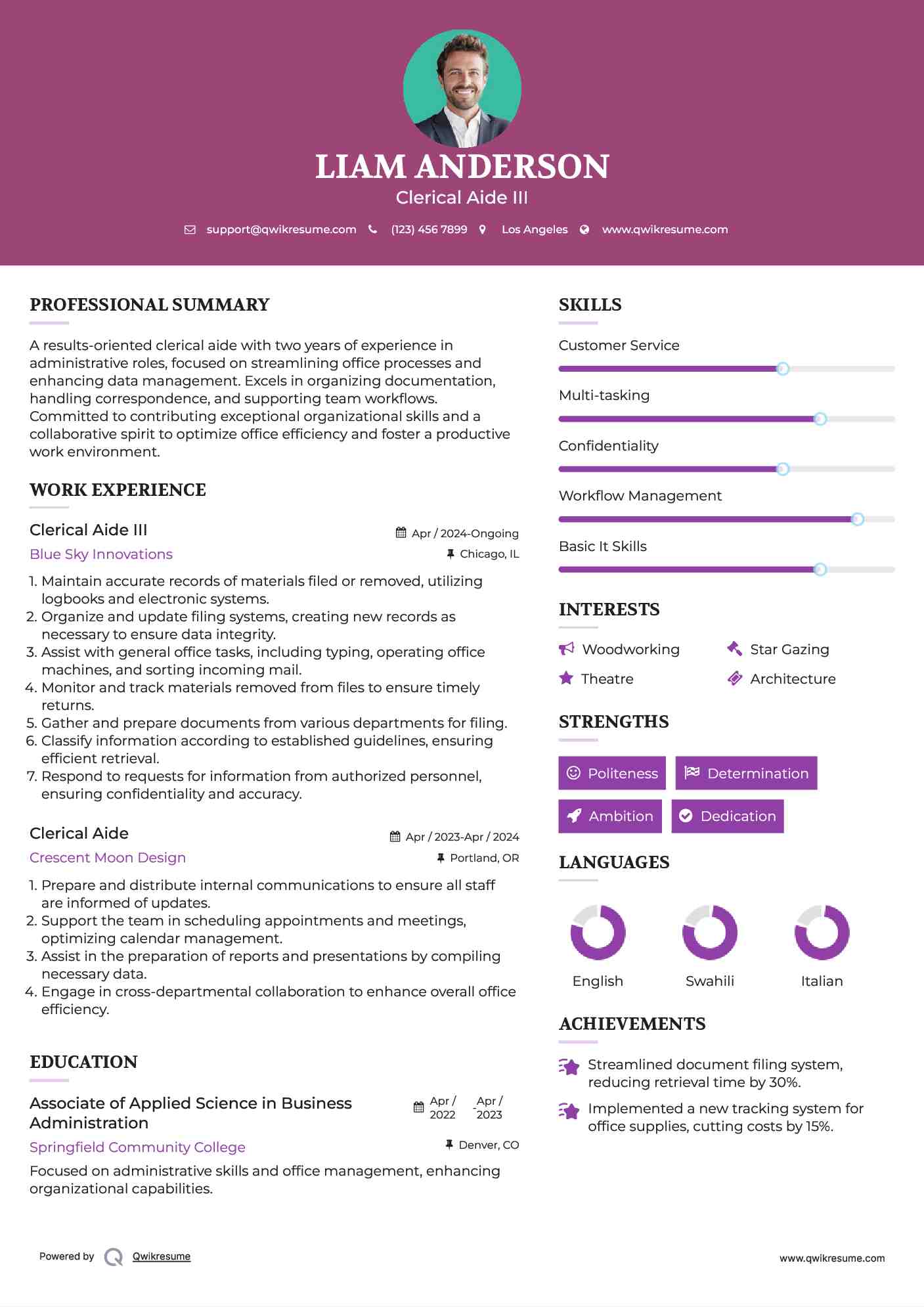 Clerical Aide III Resume Model
