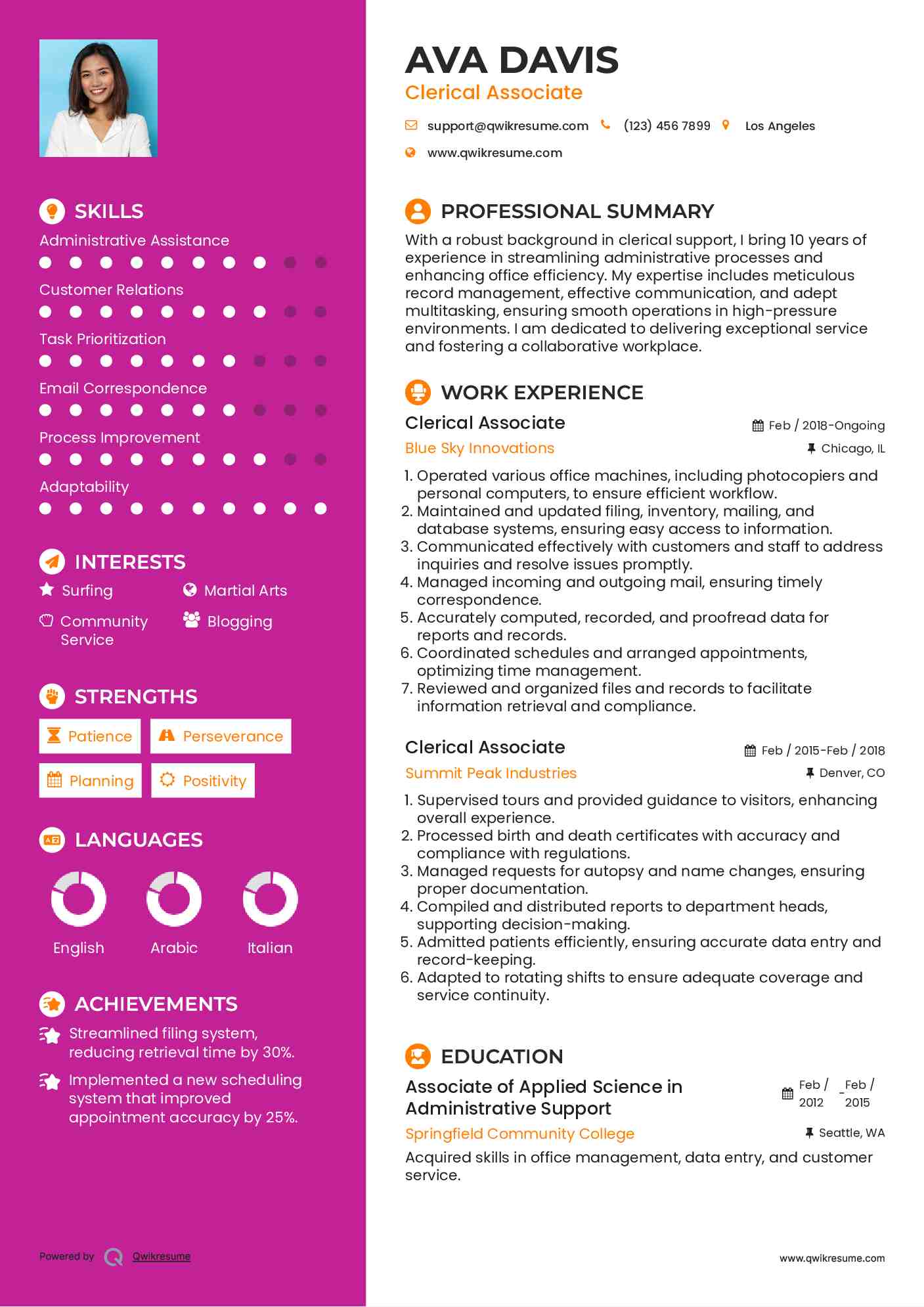 Clerical Associate Resume Template