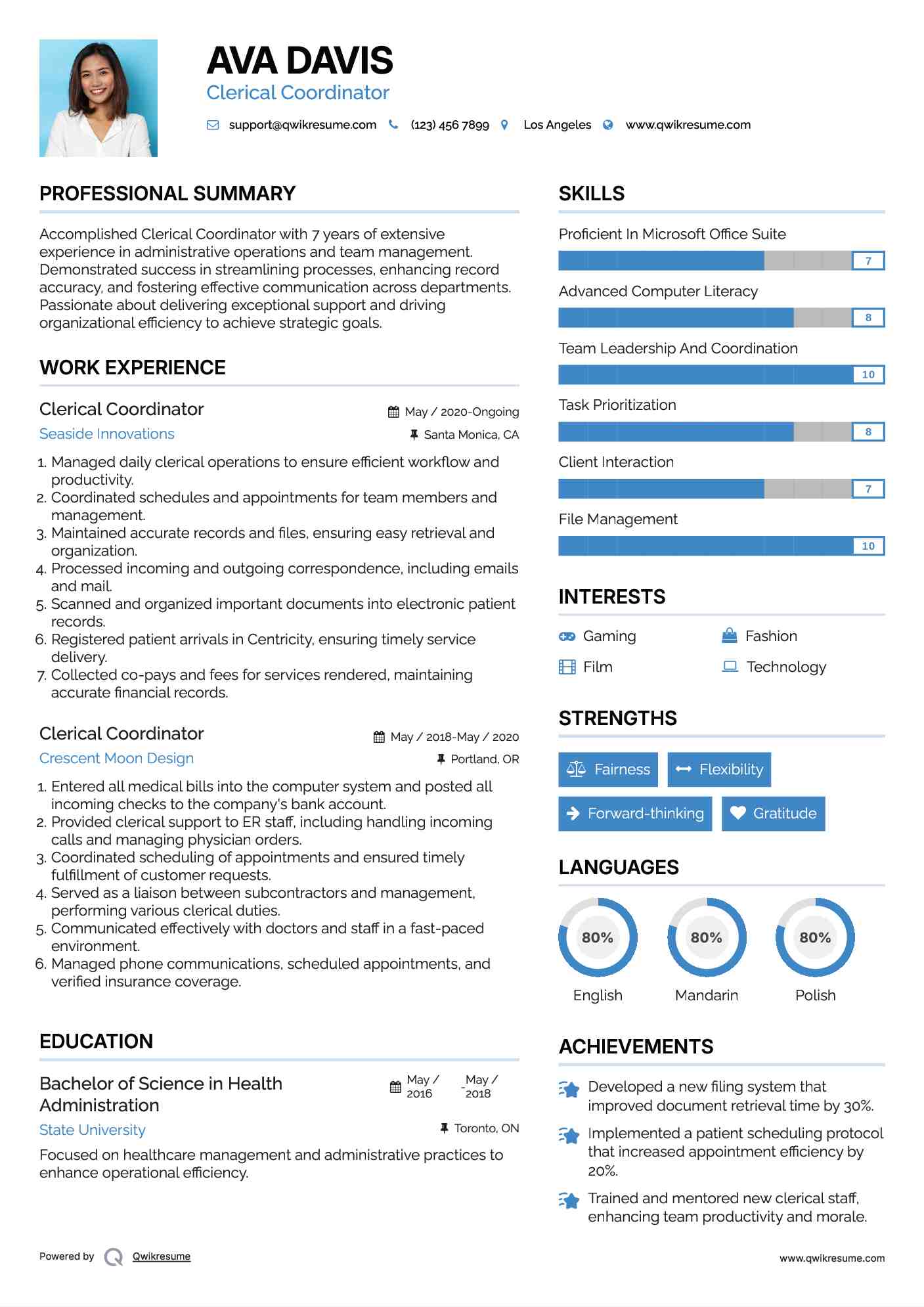Clerical Coordinator Resume Format