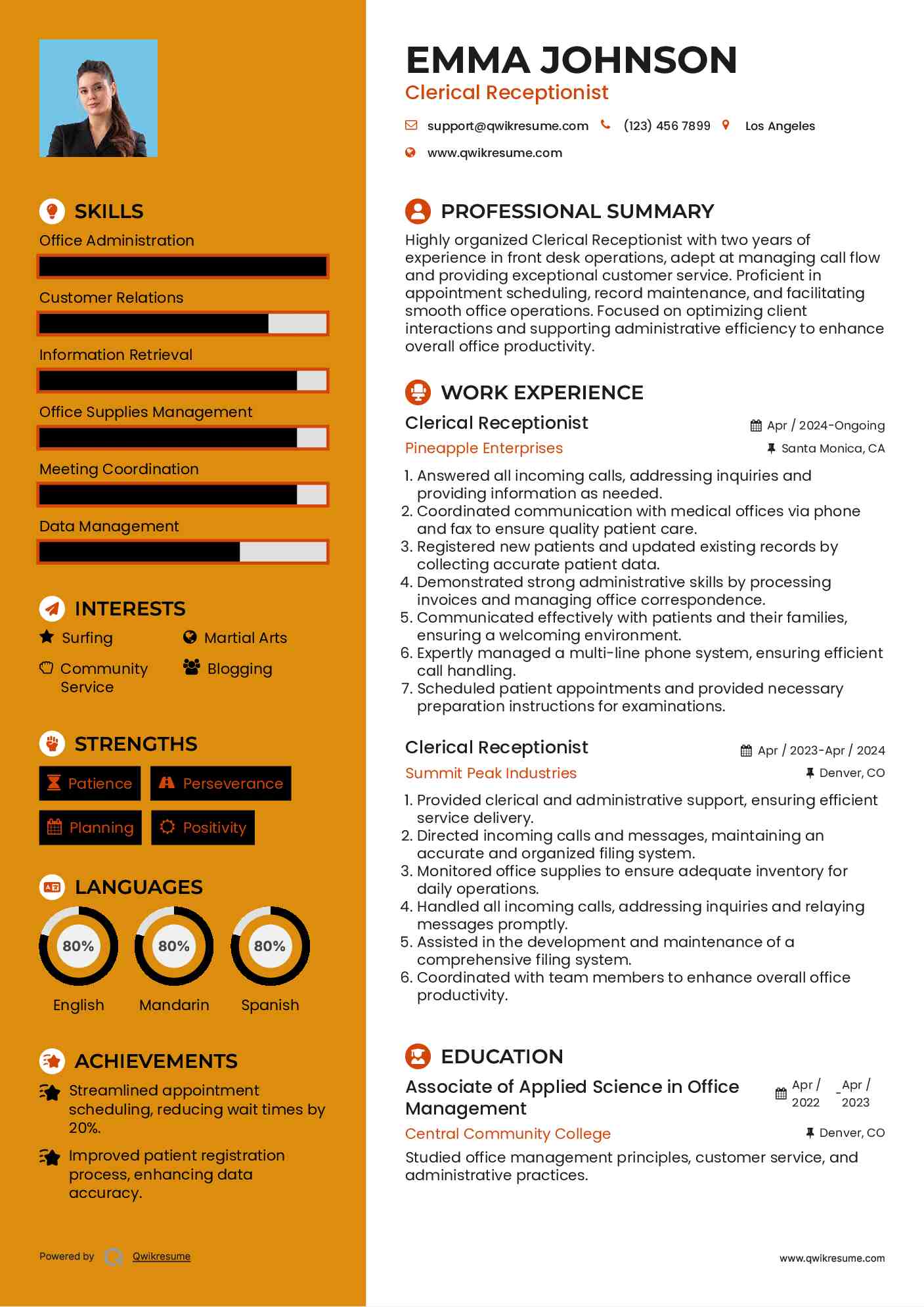 Clerical Receptionist Resume Template