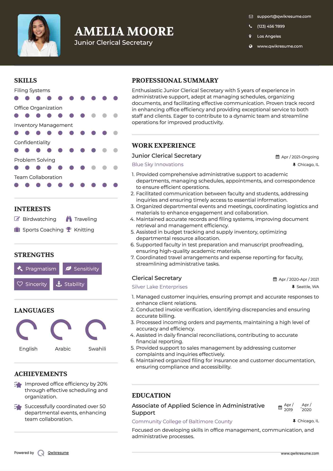 Junior Clerical Secretary Resume Format