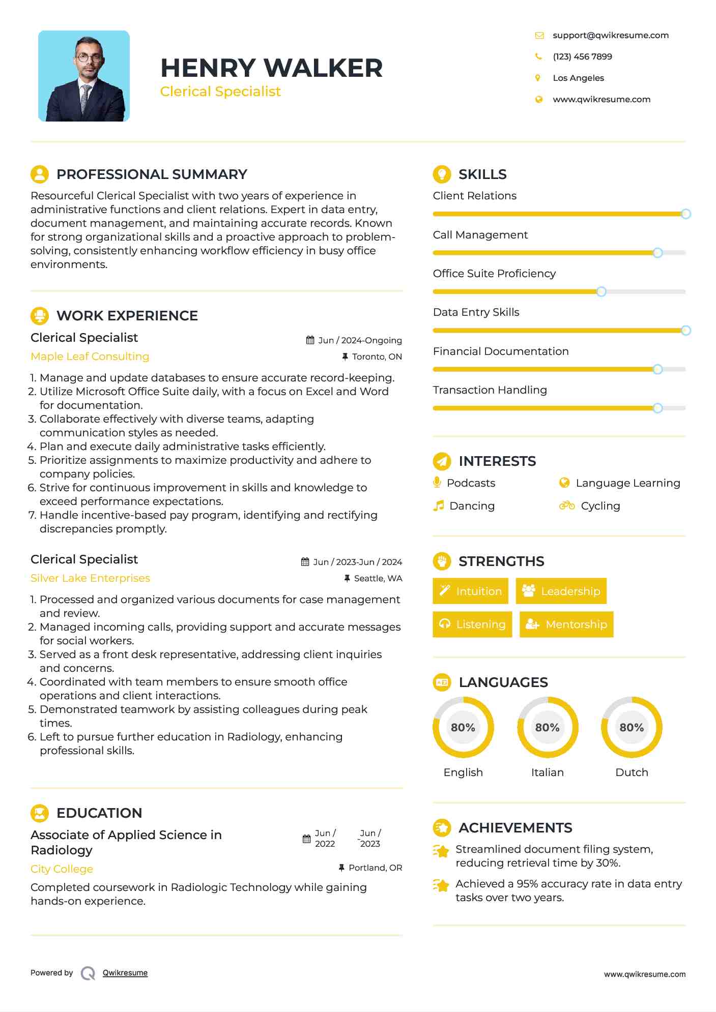 Clerical Specialist Resume Model
