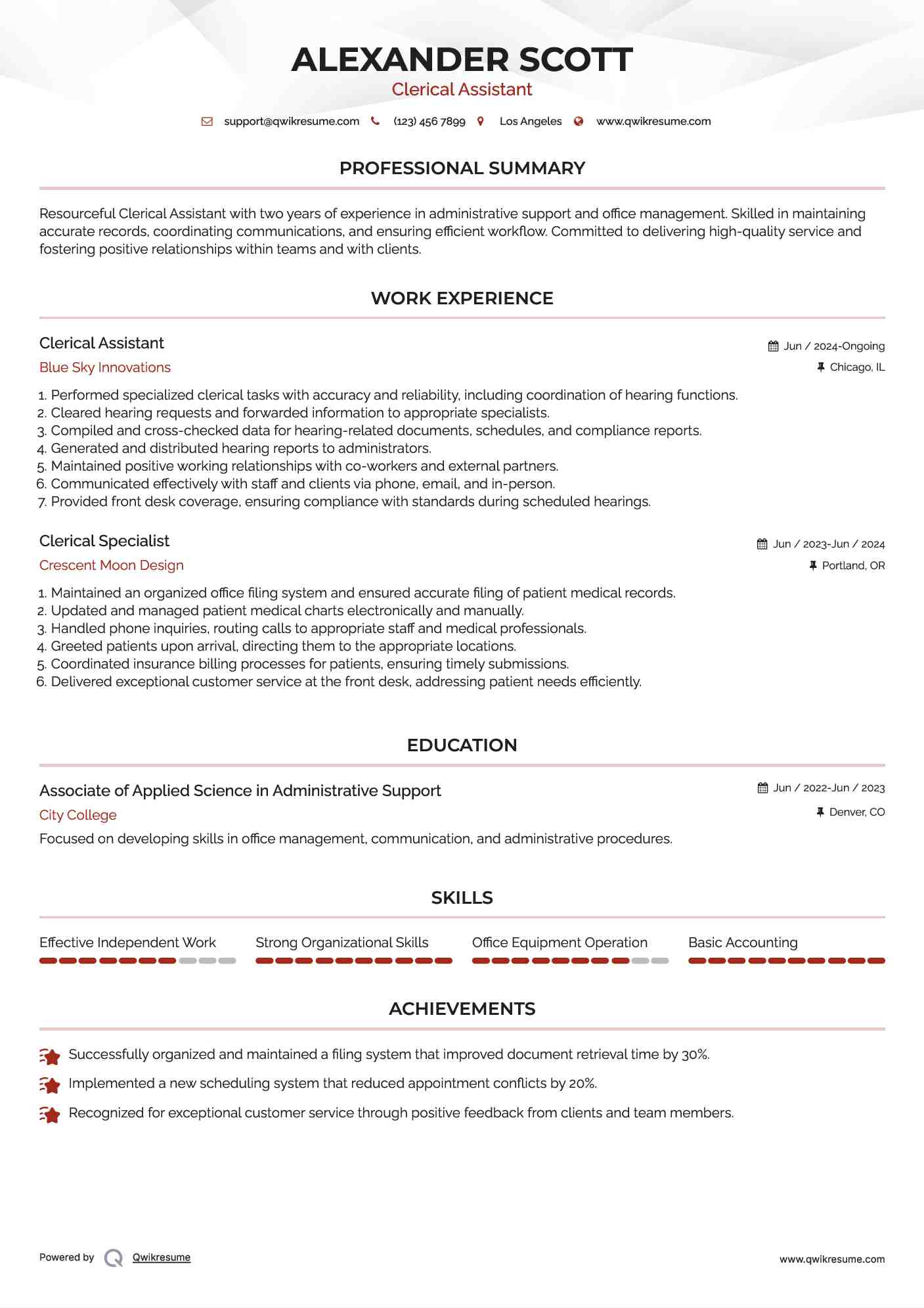 Clerical Assistant Resume Format