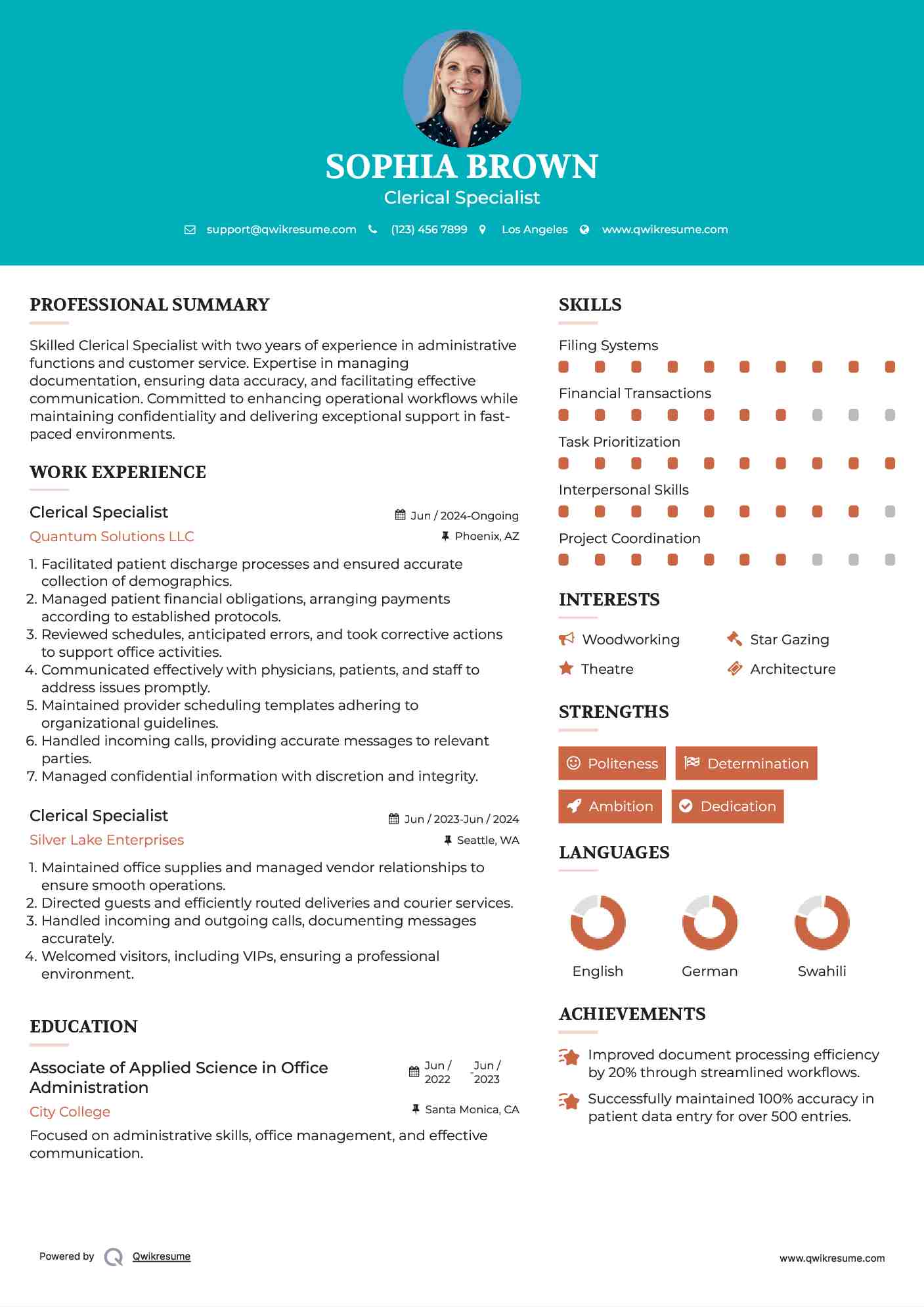 Clerical Specialist Resume Model