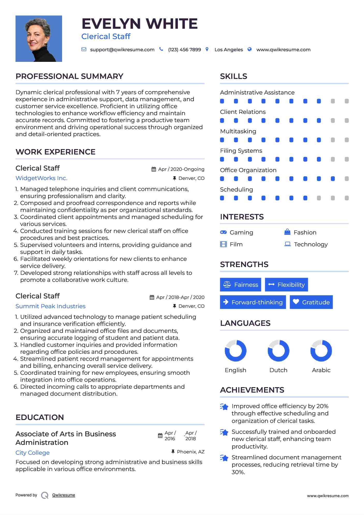 Clerical Staff Resume Format