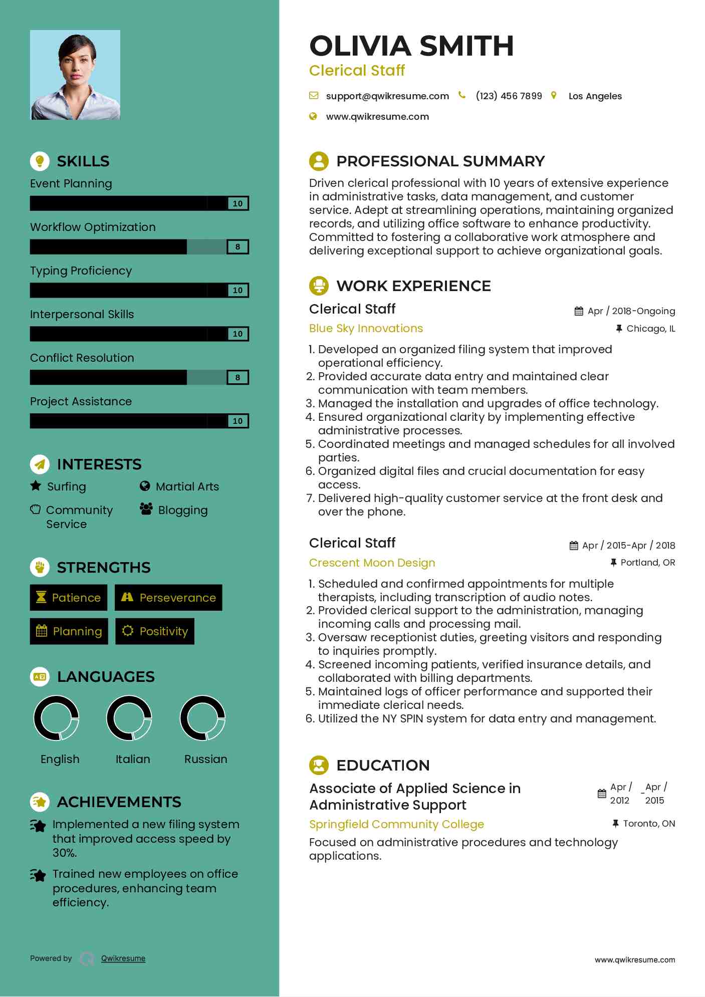 Clerical Staff Resume Template