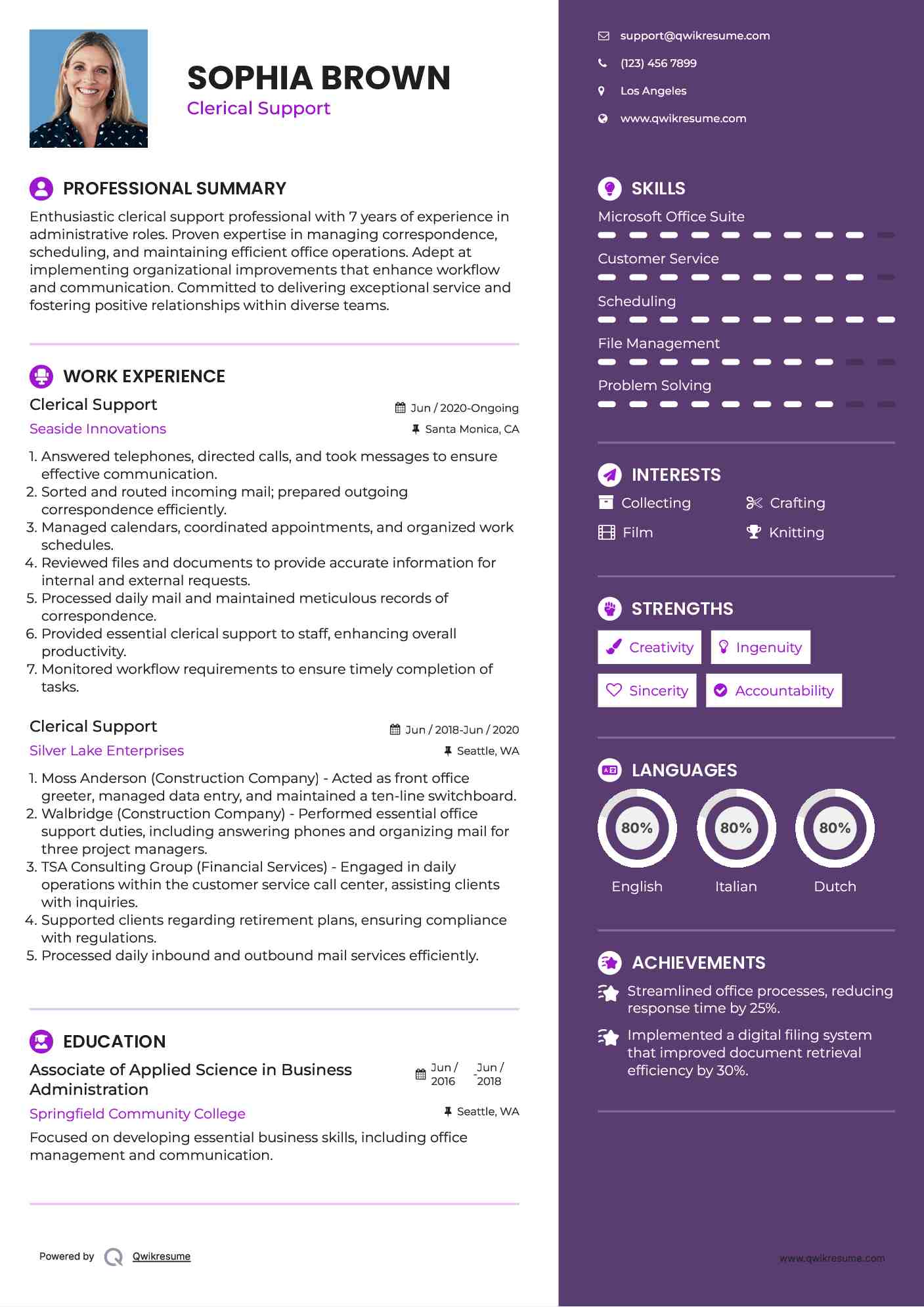 Clerical Support Resume Sample