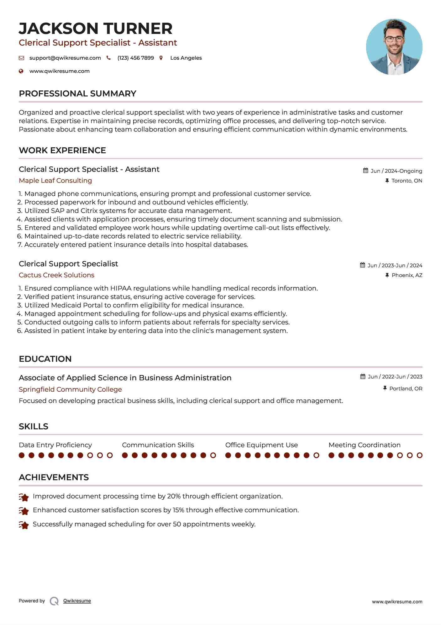 Clerical Support Specialist - Assistant Resume Template