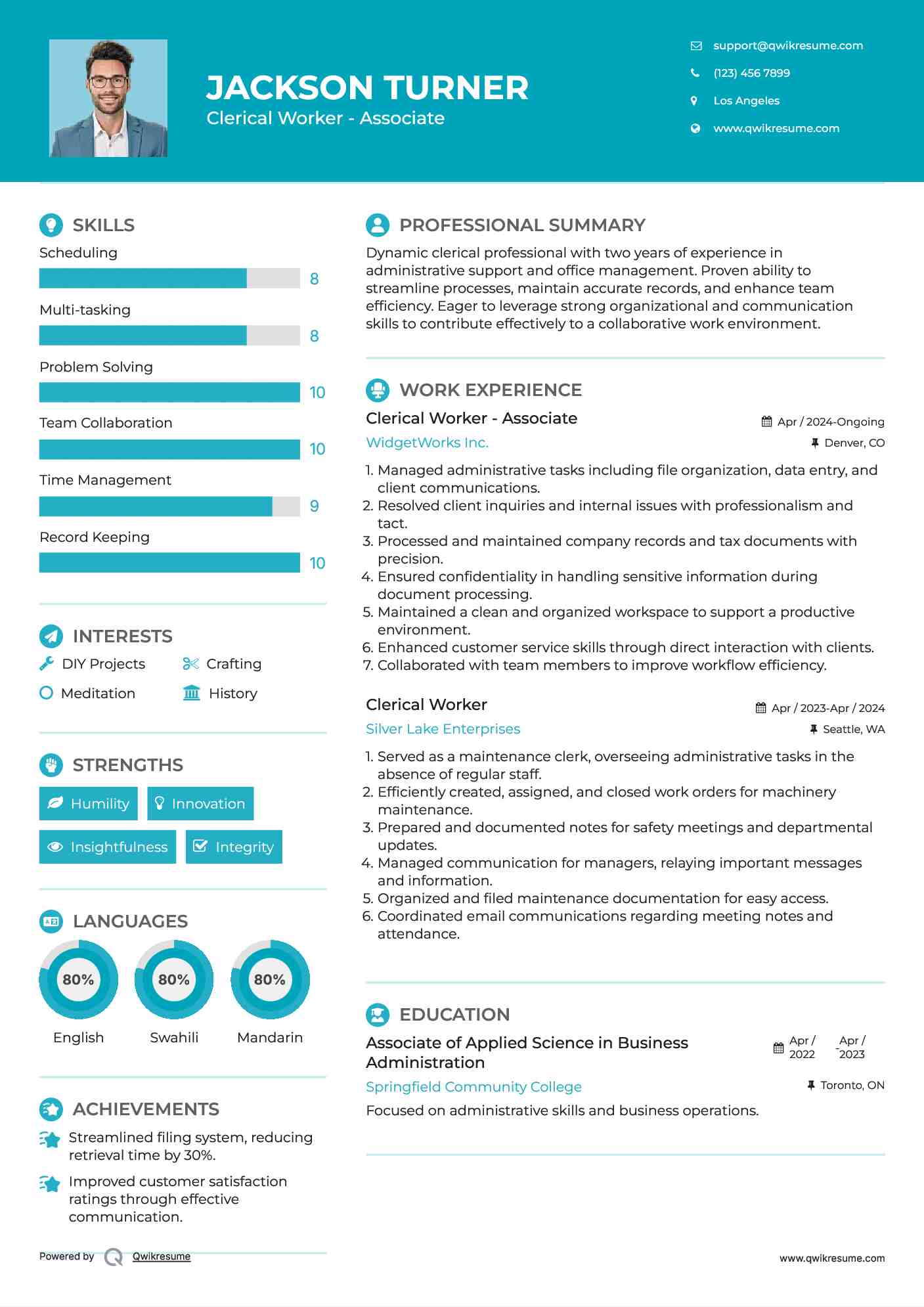 Clerical Worker - Associate Resume Sample