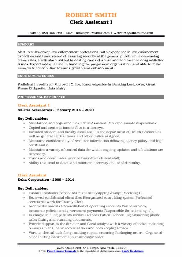 Clerk Assistant Resume Samples QwikResume