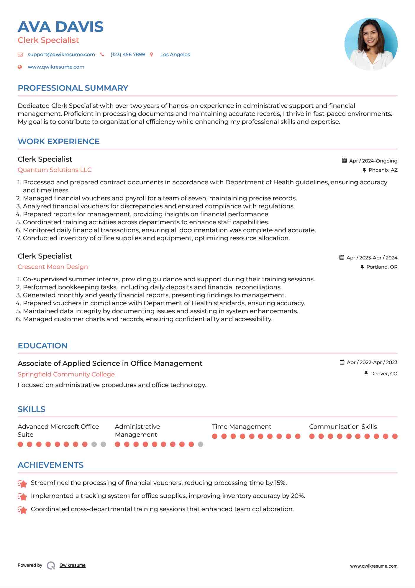 Clerk Specialist Resume Model
