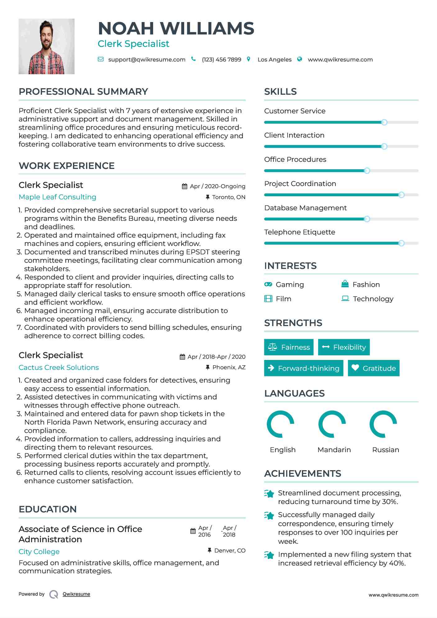 Clerk Specialist Resume Model